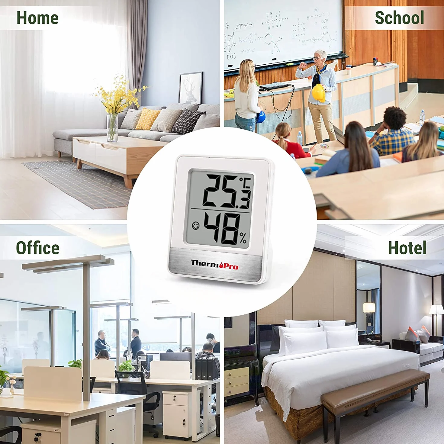 ThermoPro TP49 cyfrowy mini termometr z funkcją higrometru, pomiar temperatury i wilgotności powietrza w pomieszczeniu ze wskaźnikiem smiley do kontroli klimatu w pomieszczeniu, biały