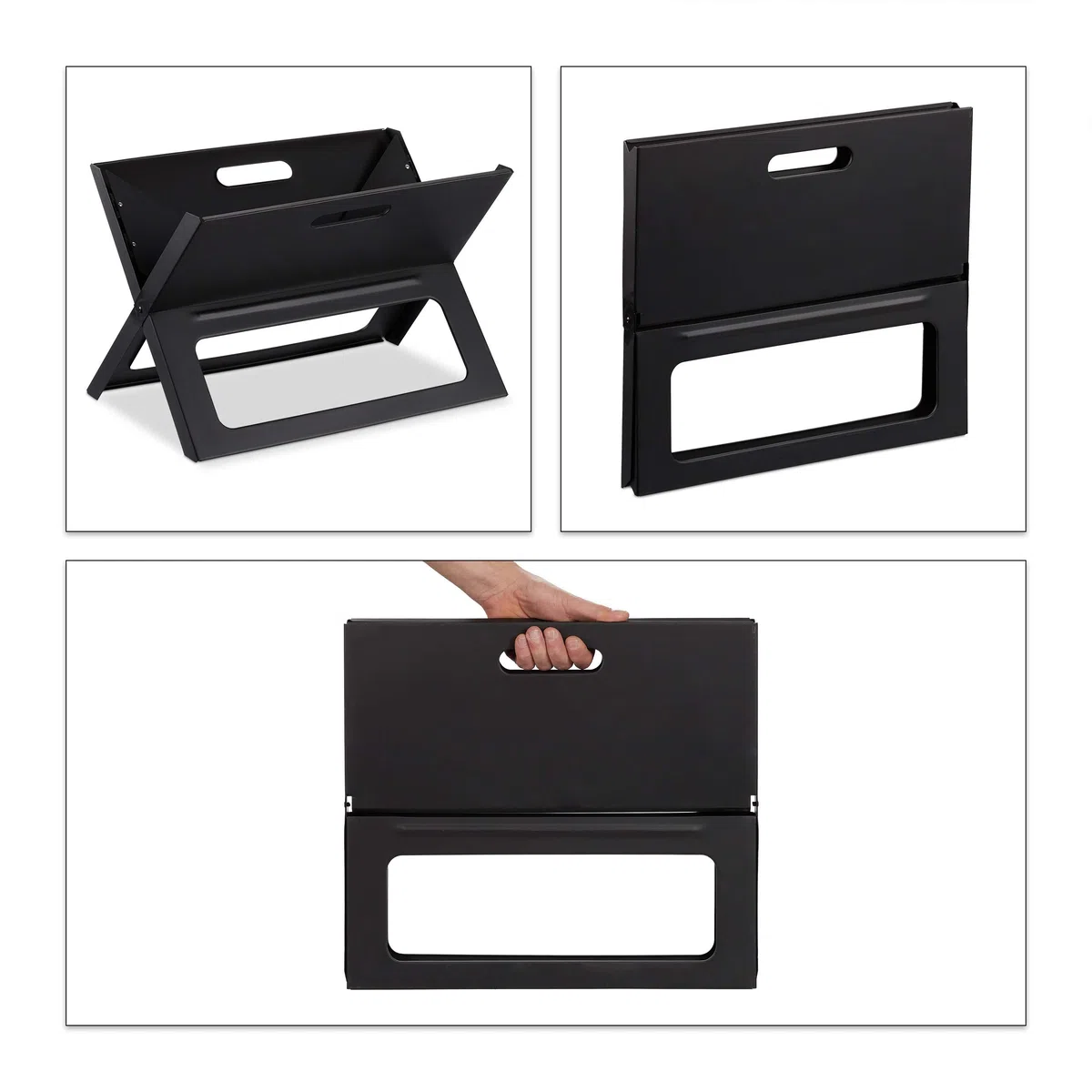 Relaxdays Składany grill, z rusztem węglowym i grillowym, składany grill, piknik i kemping, wys. x szer. x gł.: 30 x 45,5 x 30 cm, czarny