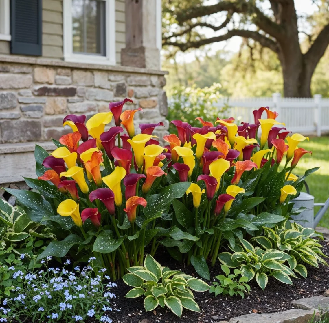 Kolekcja cebul Sunny Calla Lily, 10 sztuk Zantedeschia, 5 odmian, po 2 mieszanki kolorów, idealna jako roślina doniczkowa i ogrodowa, mieszanka cebul kwiatowych z Holandii (bez nasion, nie sztuczna)