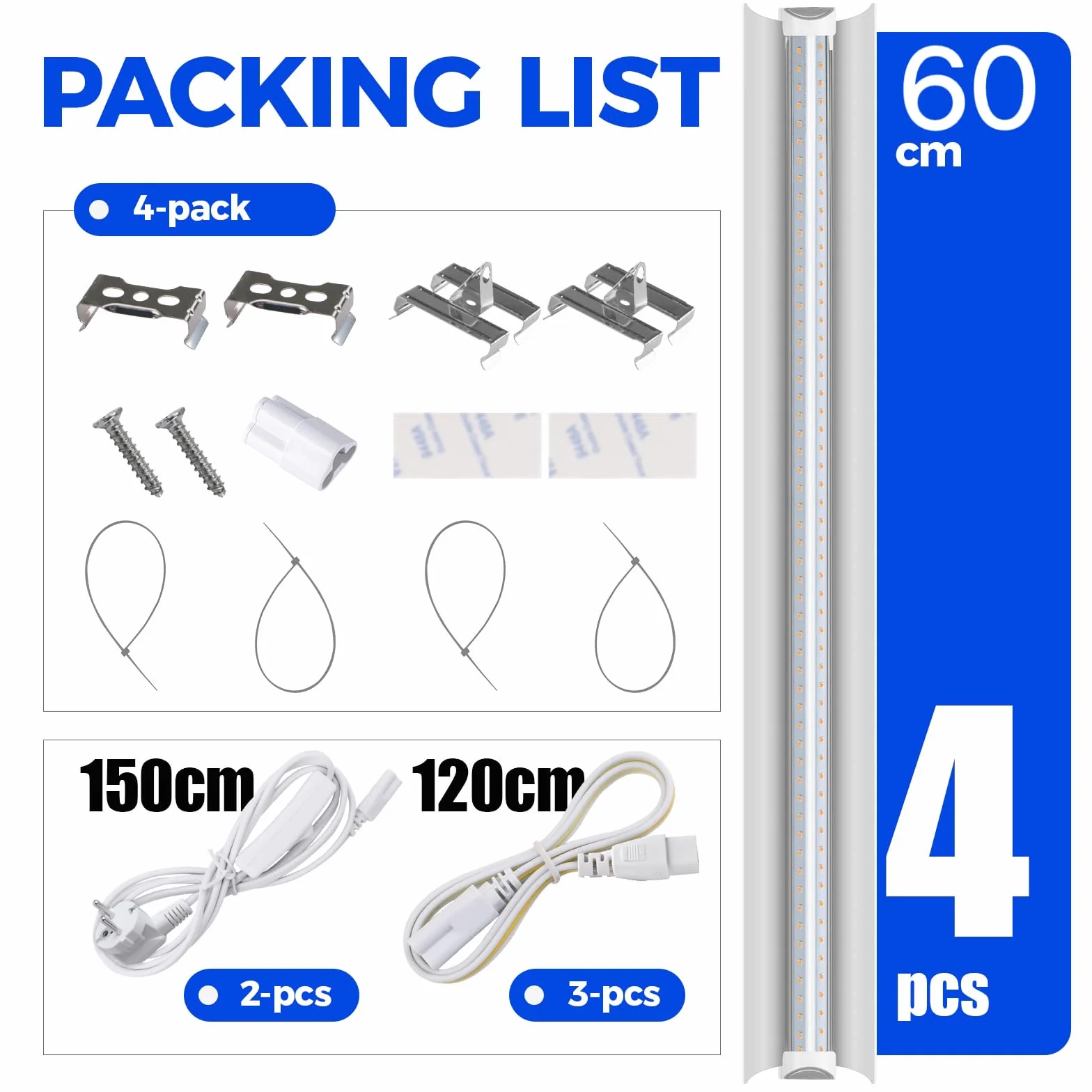 Barrina T8 LED Lampa do Roślin Pełne Spektrum, 59 cm, 5000K Zawieszane Oświetlenie Wzrostowe, 96 W (4 x 24 W), Łączone Paski Świetlne, Zestaw 4 szt
