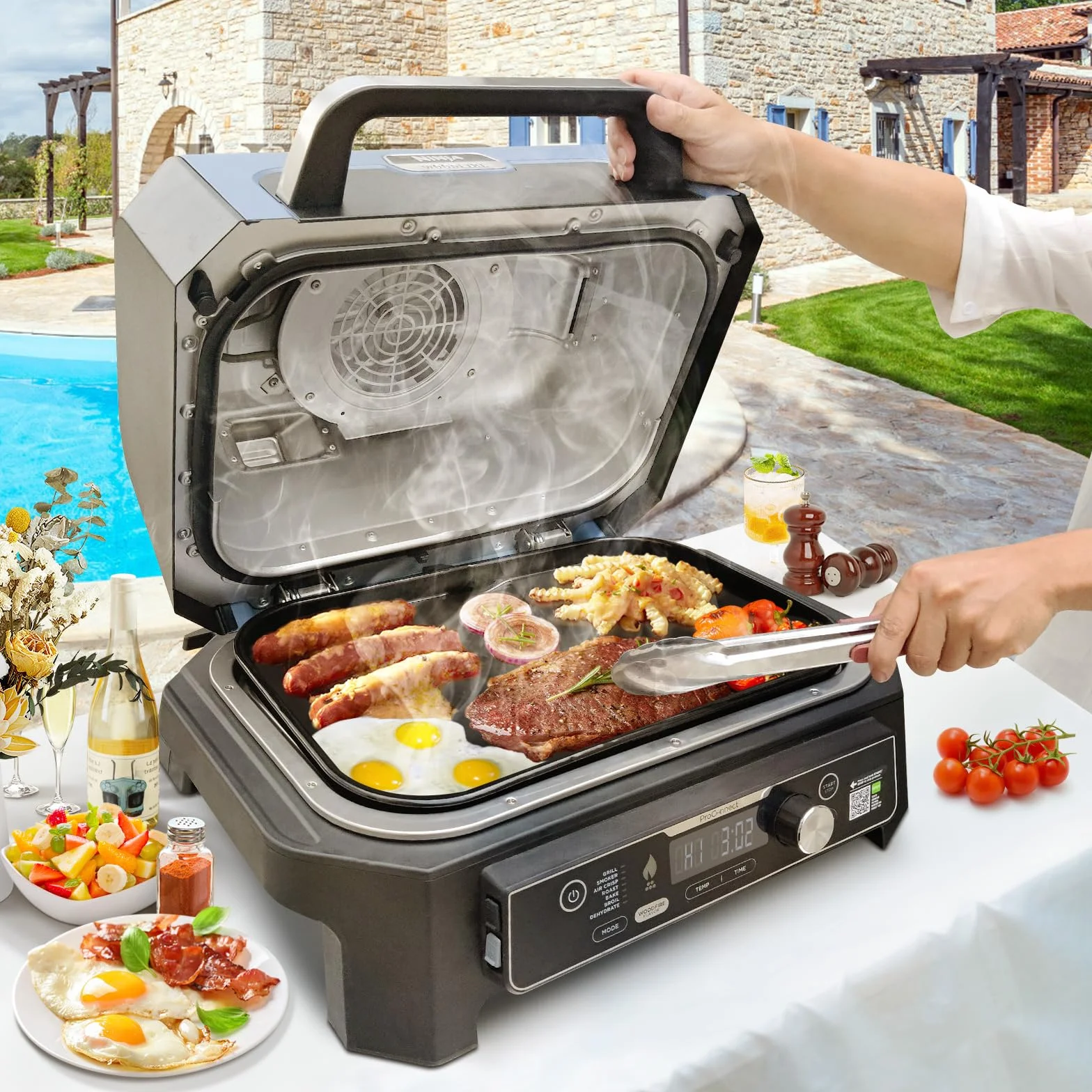 GFTIME żeliwna płyta do grillowania dla Ninja Woodfire Pro XL OG850 OG901, płaska płyta grilla z otworem na olej, powłoka ceramiczna, czarny