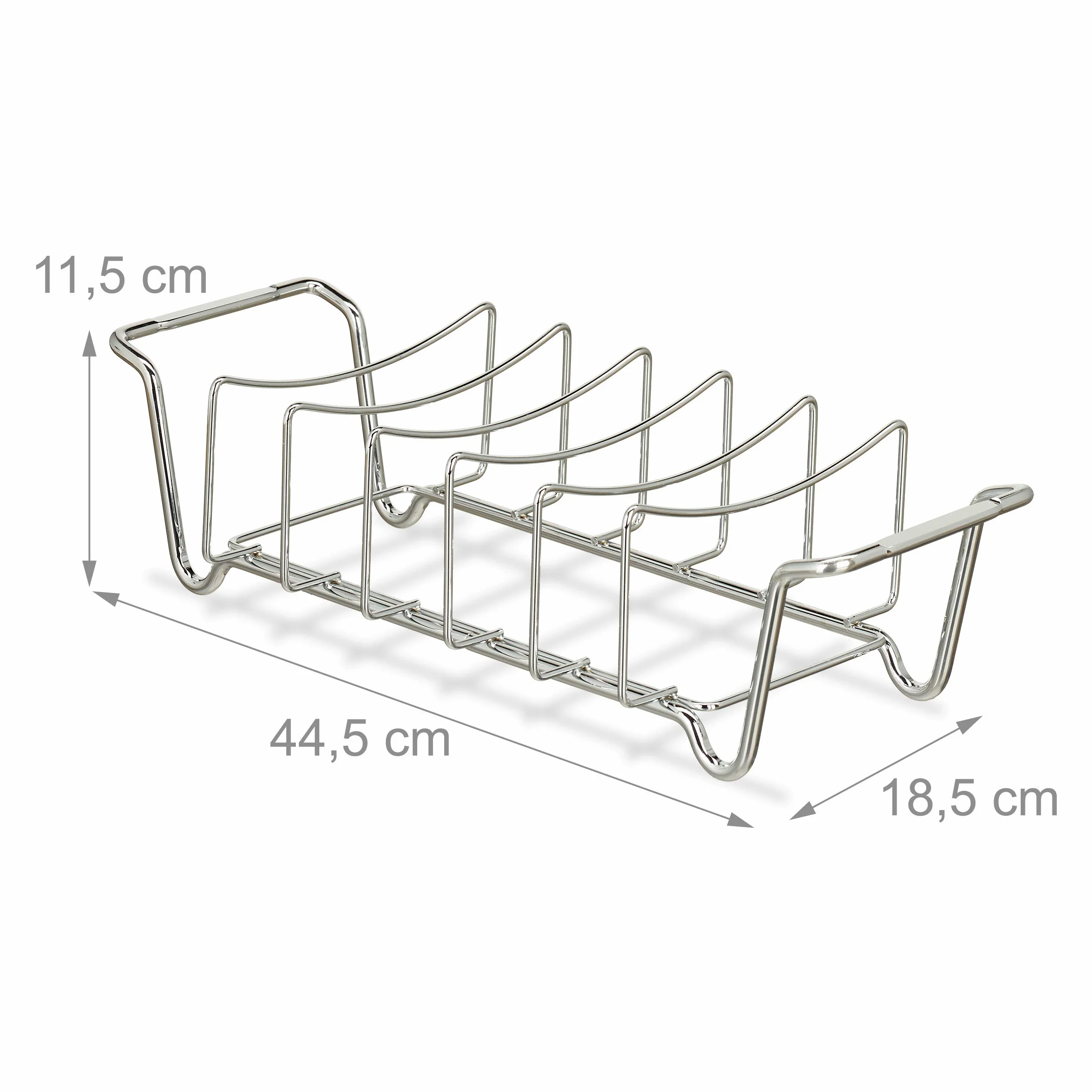 Relaxdays Uchwyt żeberkowy 2 w 1, kosz do pieczenia, BBQ, uchwyt na żeberka, wielofunkcyjny, do żeberek, stal, srebrny, 11,5 x 44,5 x 18,5 cm