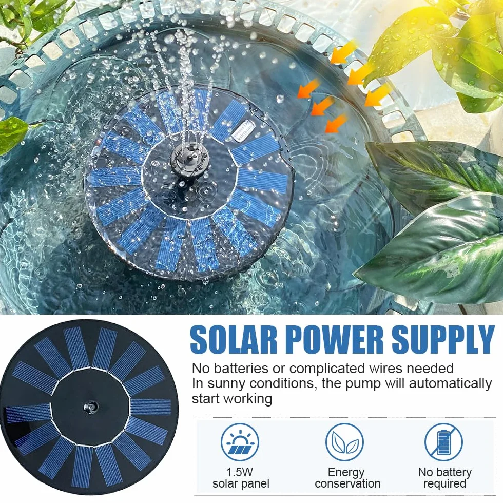 Solarna fontanna na zewnątrz, do ogrodu, fontanna solarna do kąpieli dla ptaków, fontanna stawowa, pływająca i podpierająca, 2 tryby, fontanna solarna do wody, funkcja wody słonecznej, dekoracja
