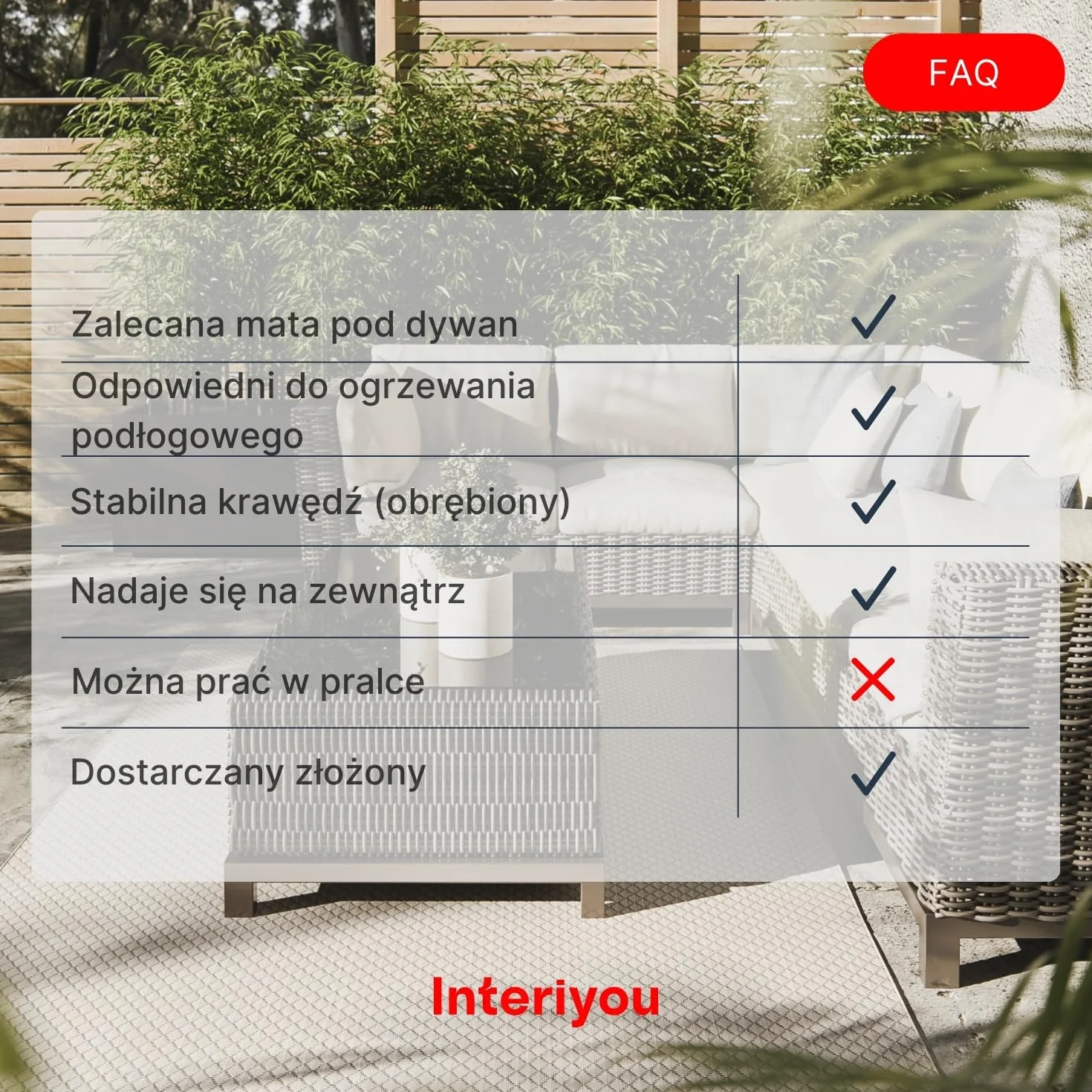 Interiyou dywan zewnętrzny Lome - 140x200 cm Biały - Geometryczny wzór, odporny na warunki atmosferyczne, balkon, taras, ogród, kuchnia, odporny na promieniowanie UV, płaski splot