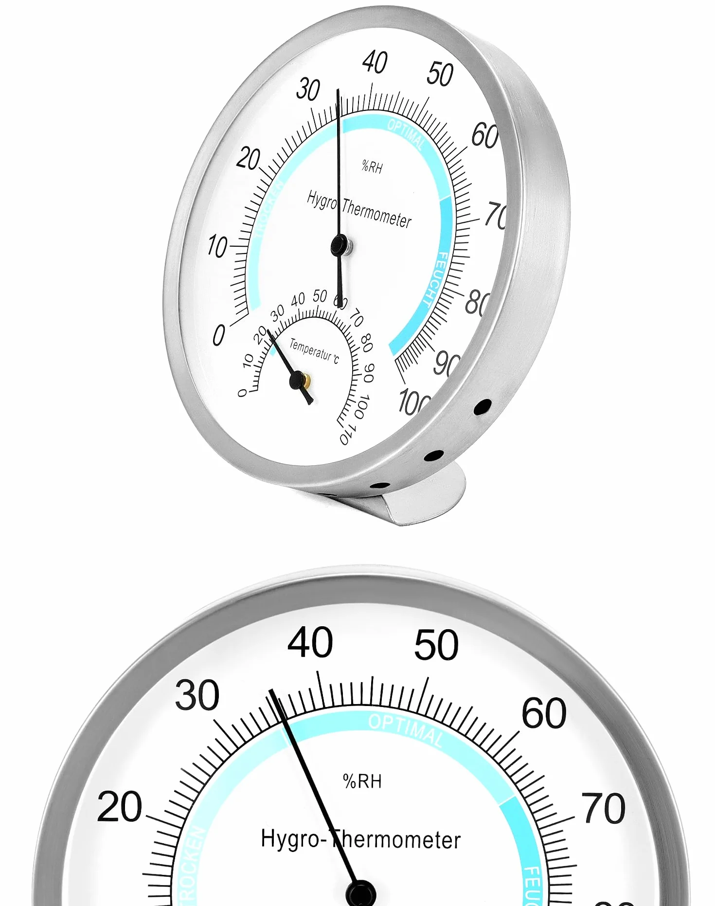 QWORK Termometr i higrometr wewnętrzny 12,5 cm, stal nierdzewna, bez baterii