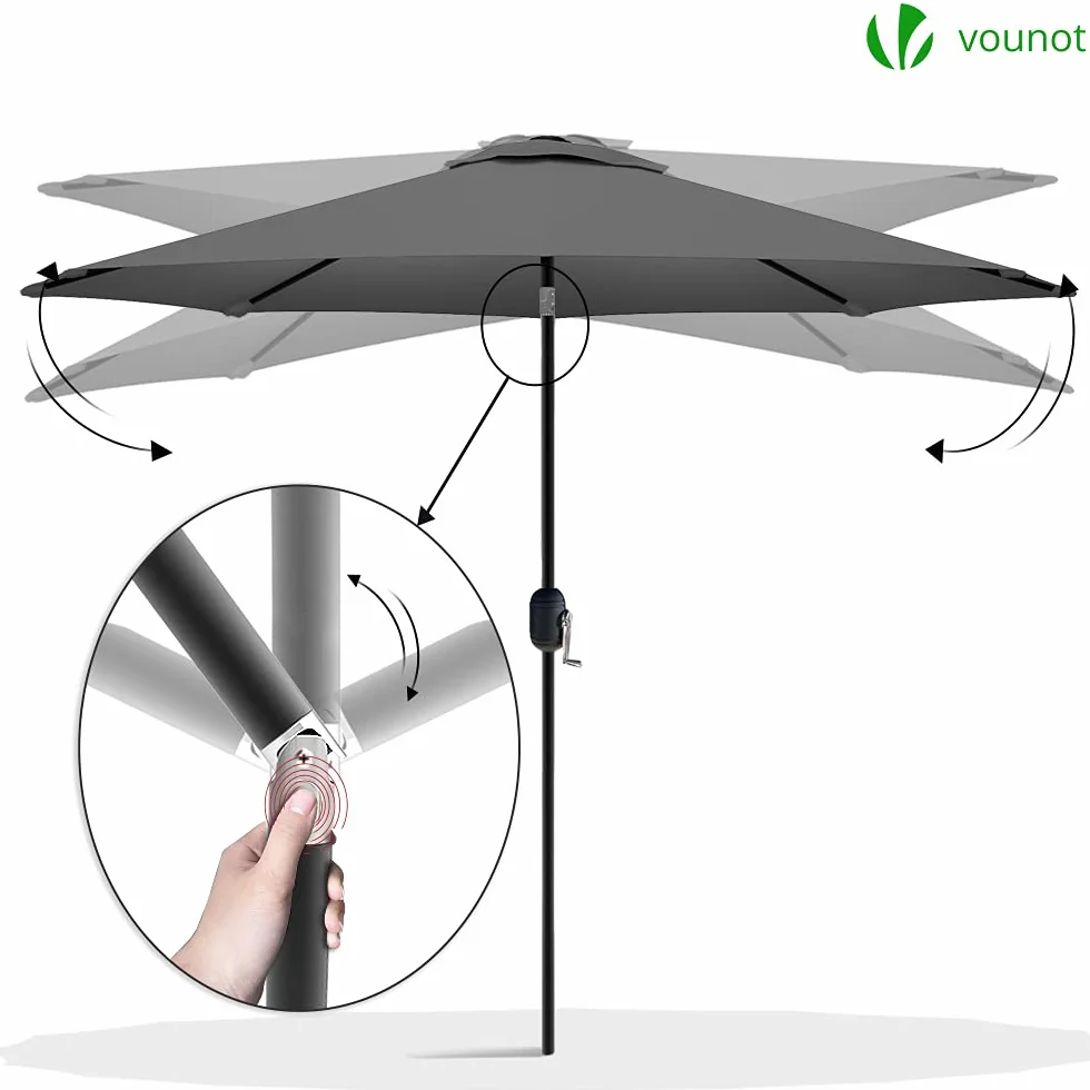VOUNOT Parasol ogrodowy z osłoną, korbą i uchylnym parasolem, osłona przeciwsłoneczna na zewnątrz, na taras, do ogrodu, szary