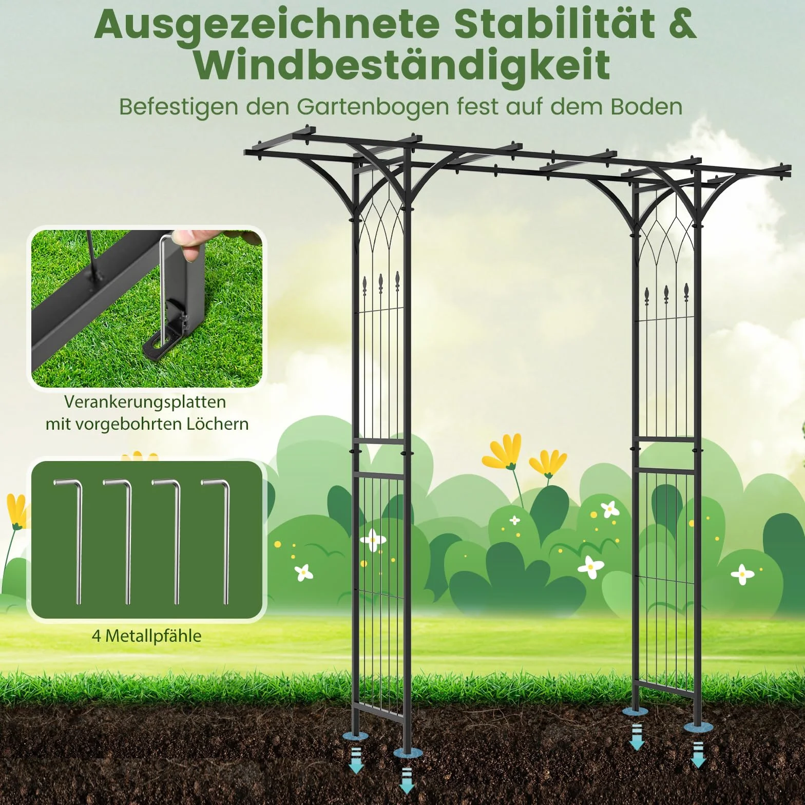 COSTWAY Metalowy łuk różany, łuk ogrodowy do roślin pnących, łuk bramkowy do ogrodu, kratka do róż, wsparcie dla roślin pnących, kratka wspinaczkowa szpalier różany, łuk wspinaczkowy na podwórko