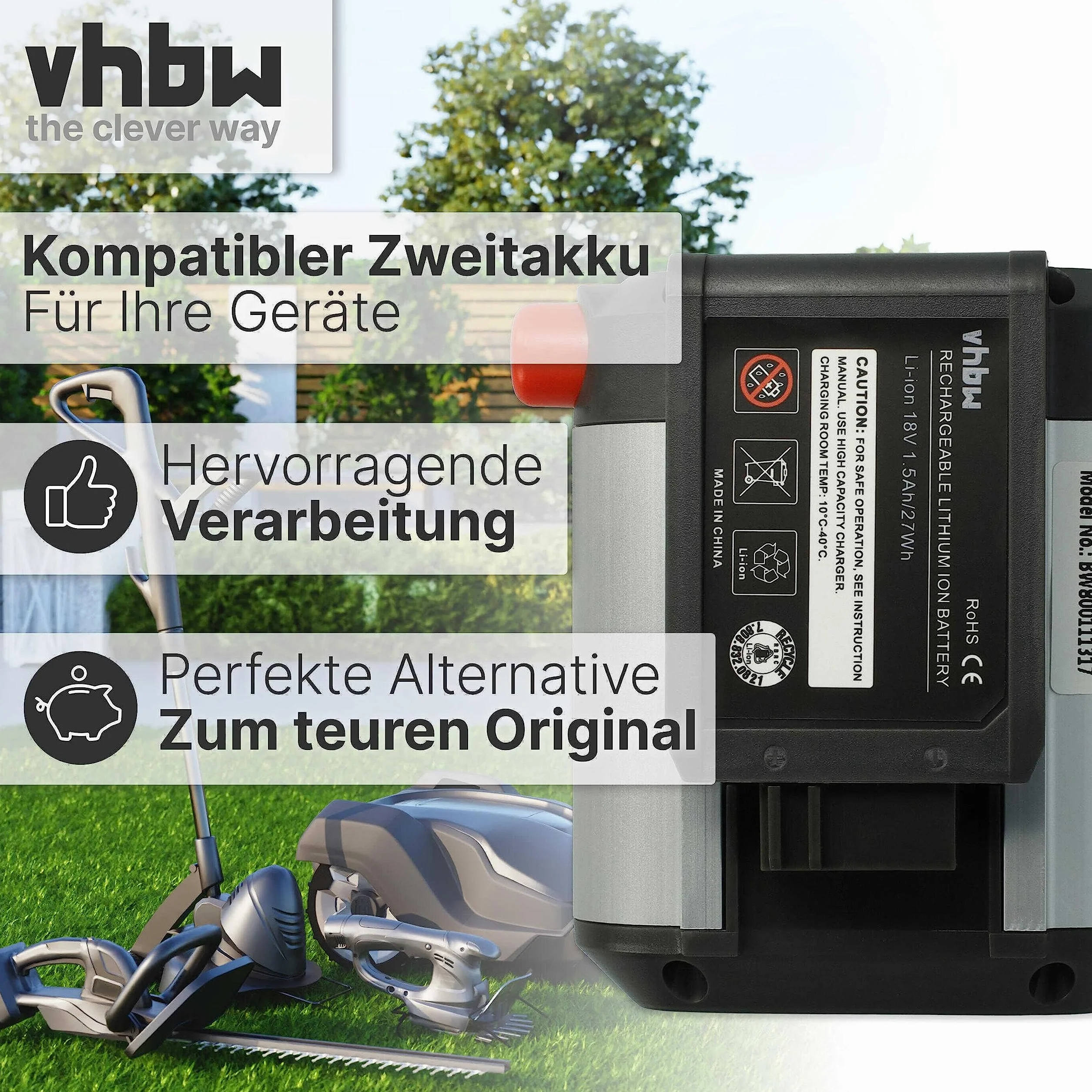 vhbw akumulator kompatybilny Gardena EasyCut Li-18/23 R 9823-20 zamiennik BLi-18 Li-Ion 1500mAh 18V