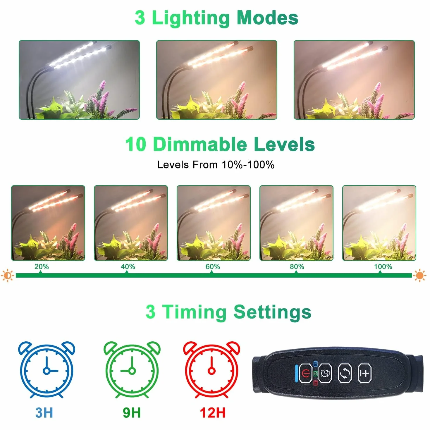 COKOLILA 2 szt. lampa do roślin LED, pełne spektrum światła, 3000 K, 5000 K, 660 nm, lampa do roślin pokojowych z timerem 3/9/12h, 10 jasności, 3 tryby świecenia, idealna dla małych roślin (bez