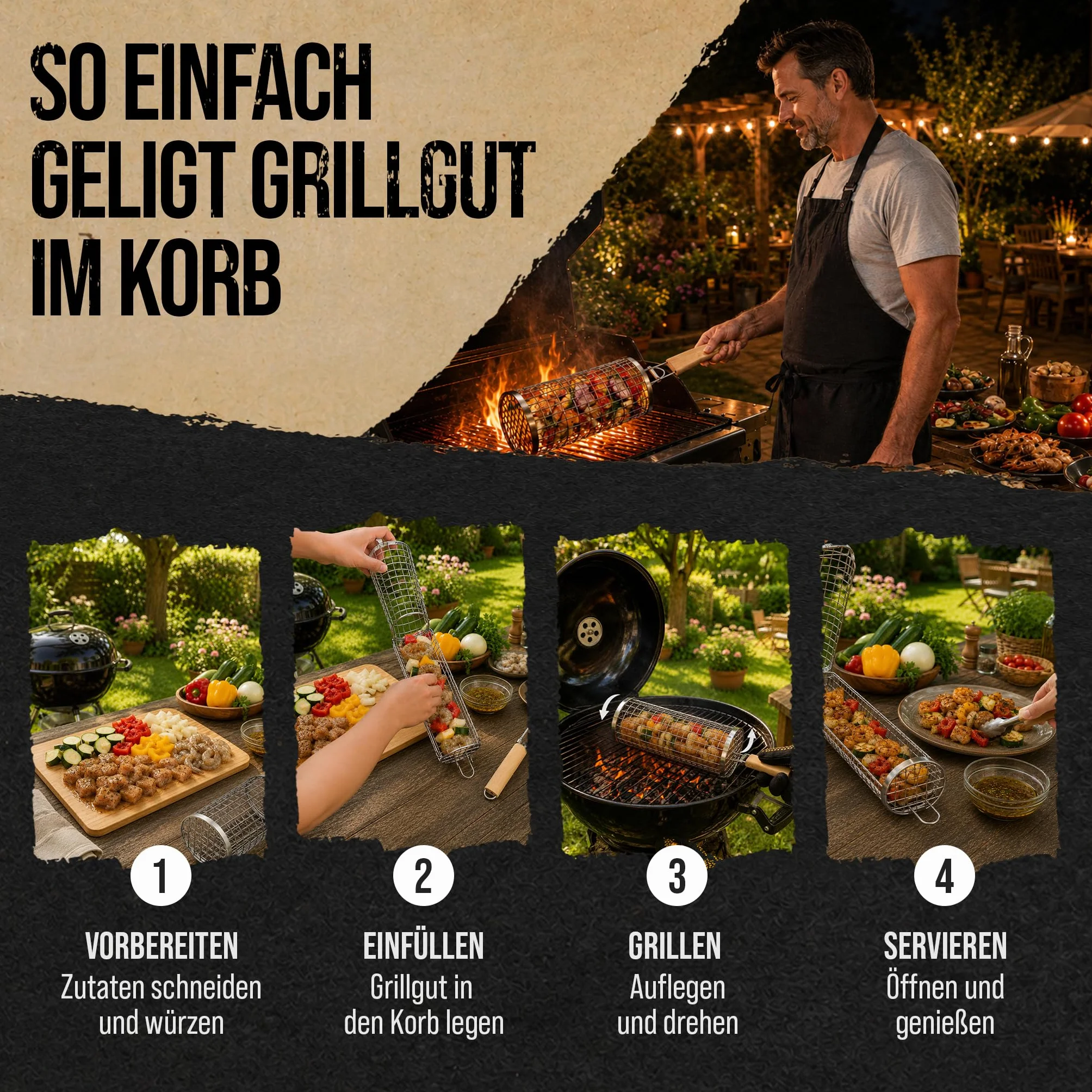 Wysokiej jakości kosz do grillowania ze stali nierdzewnej, 1 sztuka, idealny do grillowania warzyw, mięsa i ryb, trwały kosz do grilla do łatwego przygotowania