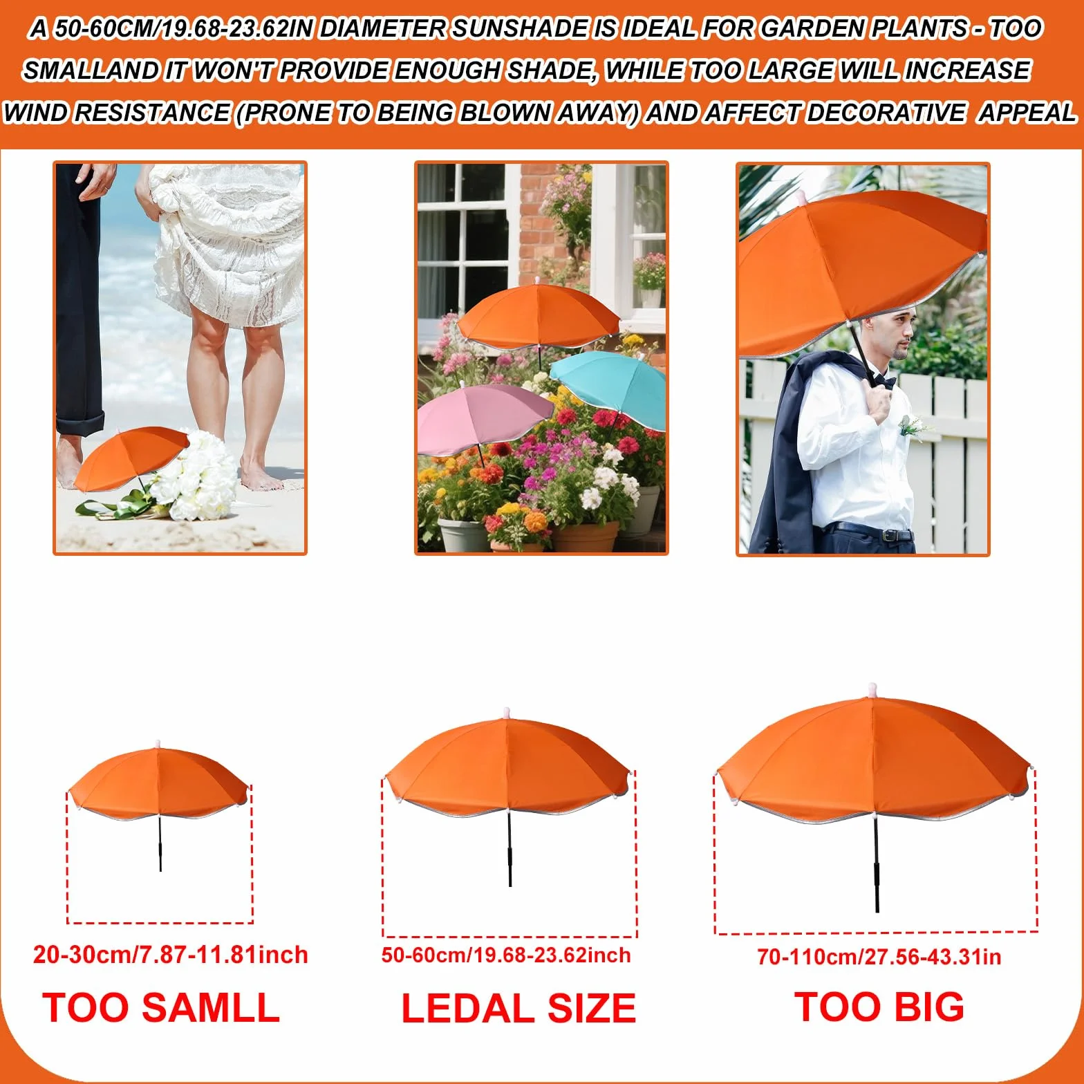 Lyreh 3szt Parasole Roślinne do Roślin Zewnętrznych, 3 Kolory Średnica 60cm Parasol Roślina Ogrodowa do Zapewnienia Cienia Aby Chronić Kwiaty Rośliny Owoce i Warzywa na Patio Przed Palącym Słońcem