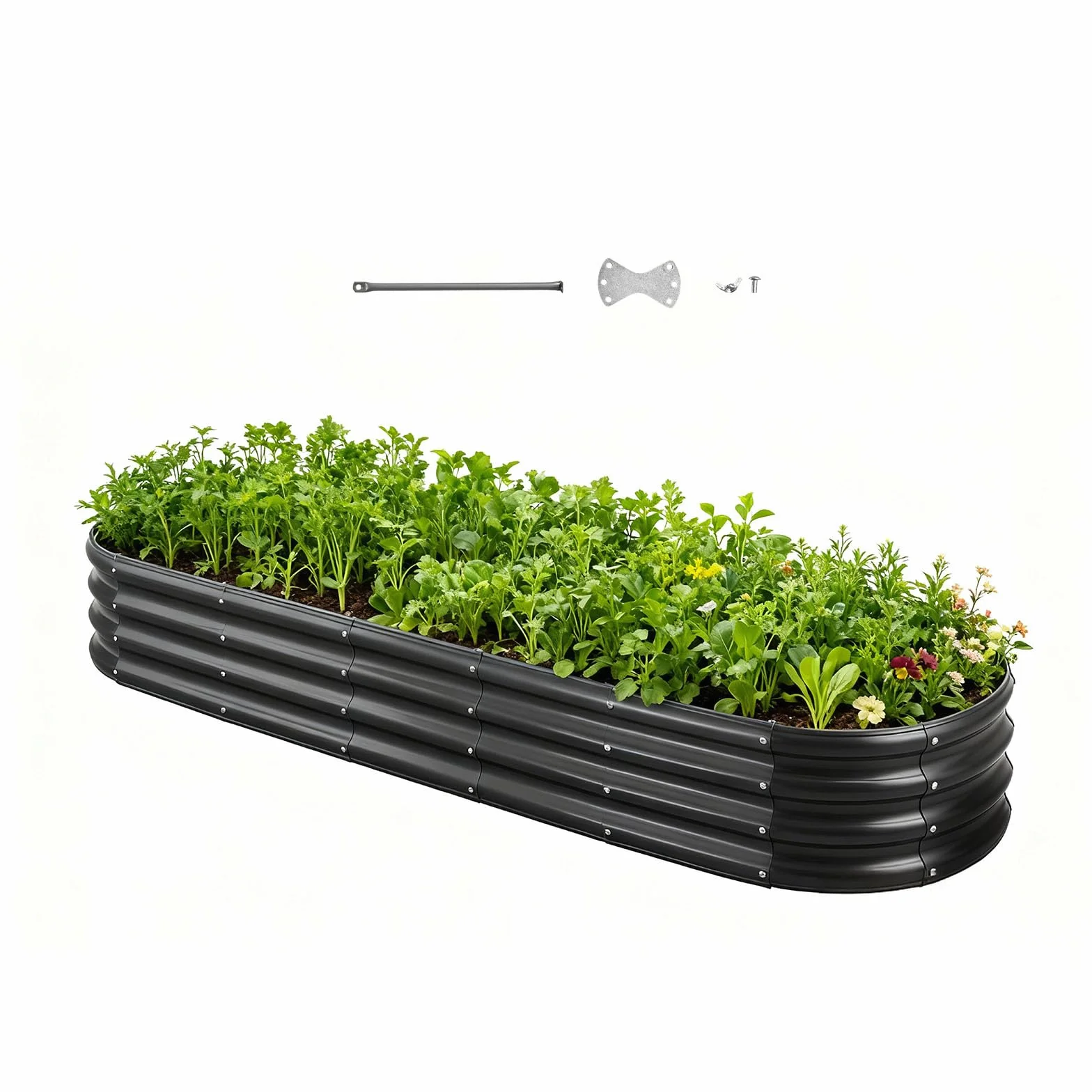 VEVOR Łóżko ogrodowe ze stali ocynkowanej 2400 x 600 x 290 mm, z otwartym dnem, duża podwyższona grządka do uprawy warzyw, kwiatów, ziół aromatycznych i sukulentów, ciemnoszary
