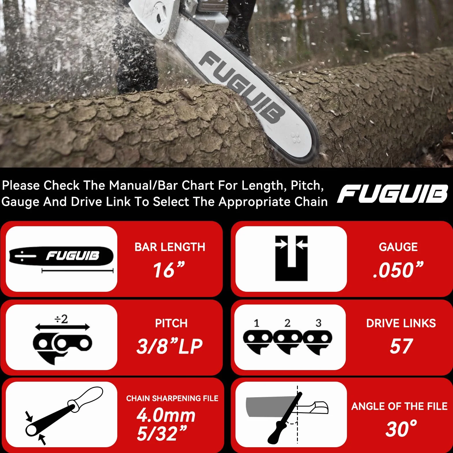 Łańcuch do piły łańcuchowej 16 cali 3/8"LP 1,3 mm 57 ogniw 40 cm 3 szt