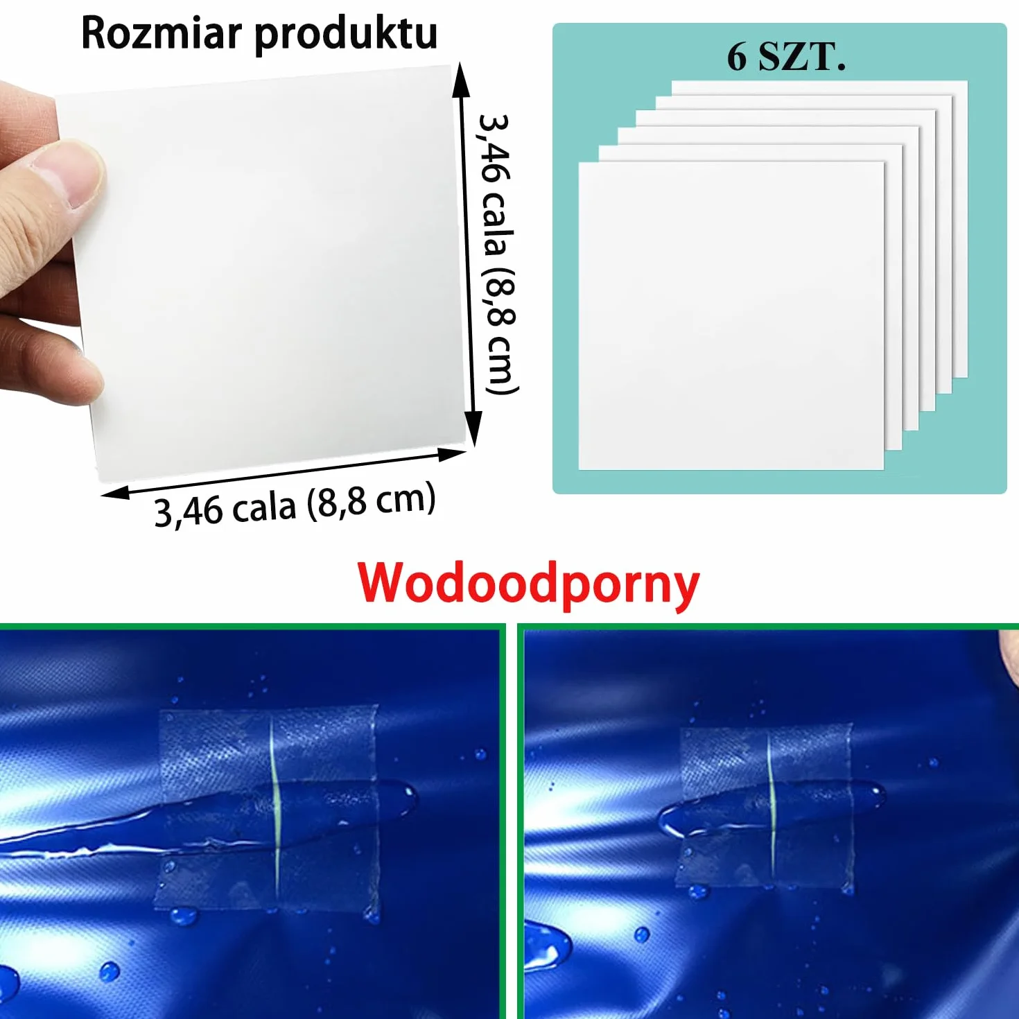 Samoprzylepny zestaw naprawczy do nadmuchiwanej łatki, wodoodporna naszywka naprawcza basenu TPU, 8,8 x 8,8 cm, przezroczysta winylowa łatka naprawcza do nadmuchiwanego basenu, pierścienia do