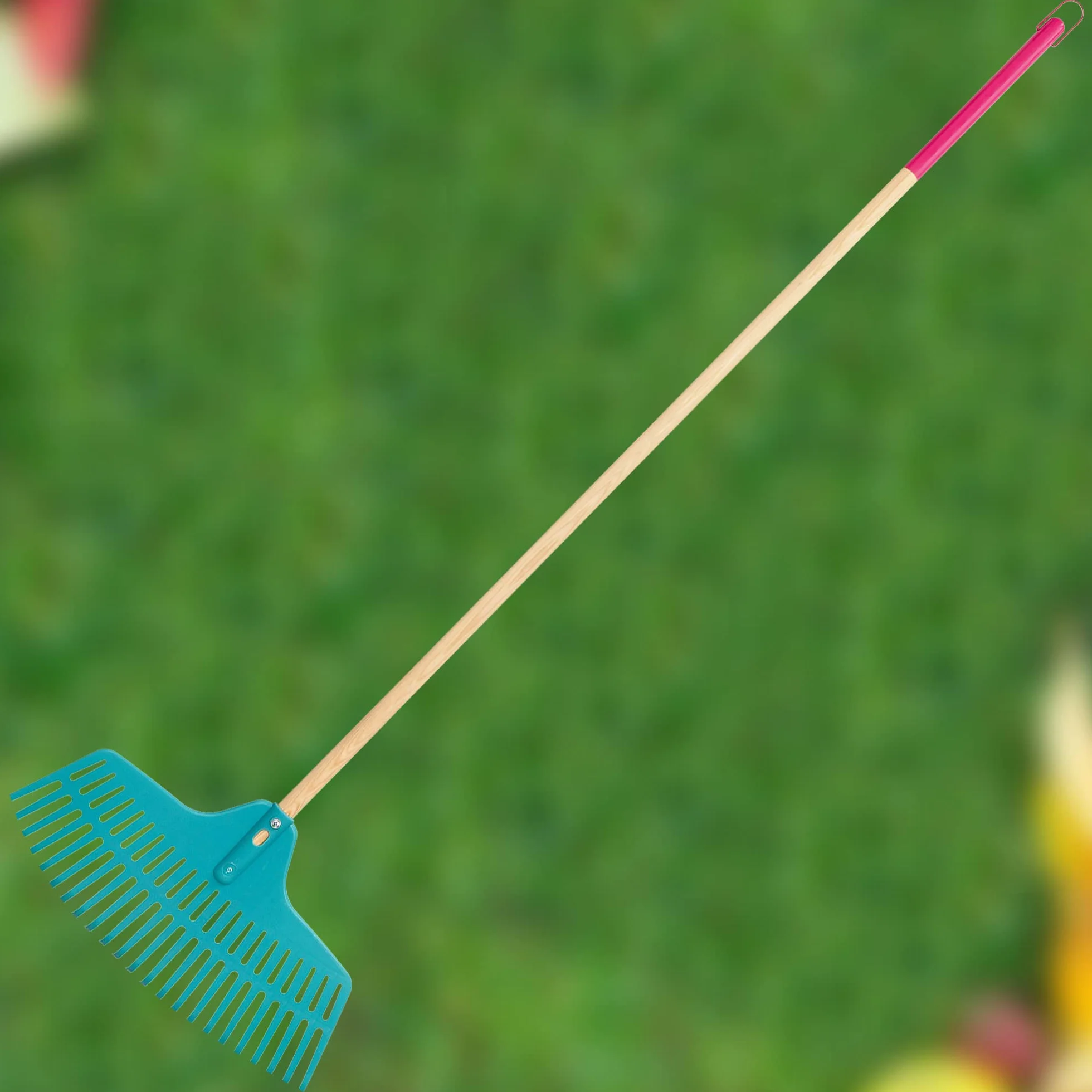 KOTARBAU® Grabie do Liści - 46 cm - Grabie do Trawy - Plastikowe - Niebieskie - Drewniany Trzon
