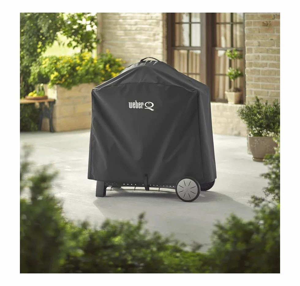 Weber Premium Pokrowiec na grill Q1000/2000 z podstawą / z wózkiem, UV- & wodoodporny, z zapięciem na rzep do mocowania - Czarny (7120)