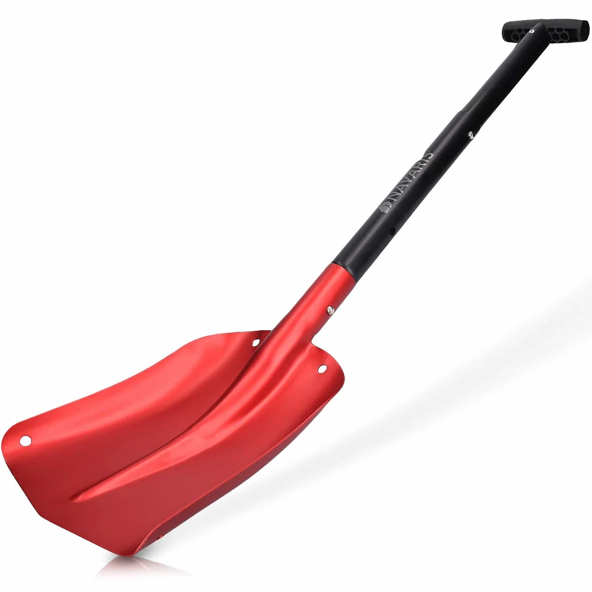 Navaris Łopata lawinowa z regulowanym uchwytem – długość maks. 80 cm – składana, do transportu w samochodach osobowych i ciężarowych, z torbą, aluminiowa szufla do śniegu, czerwona, czarna