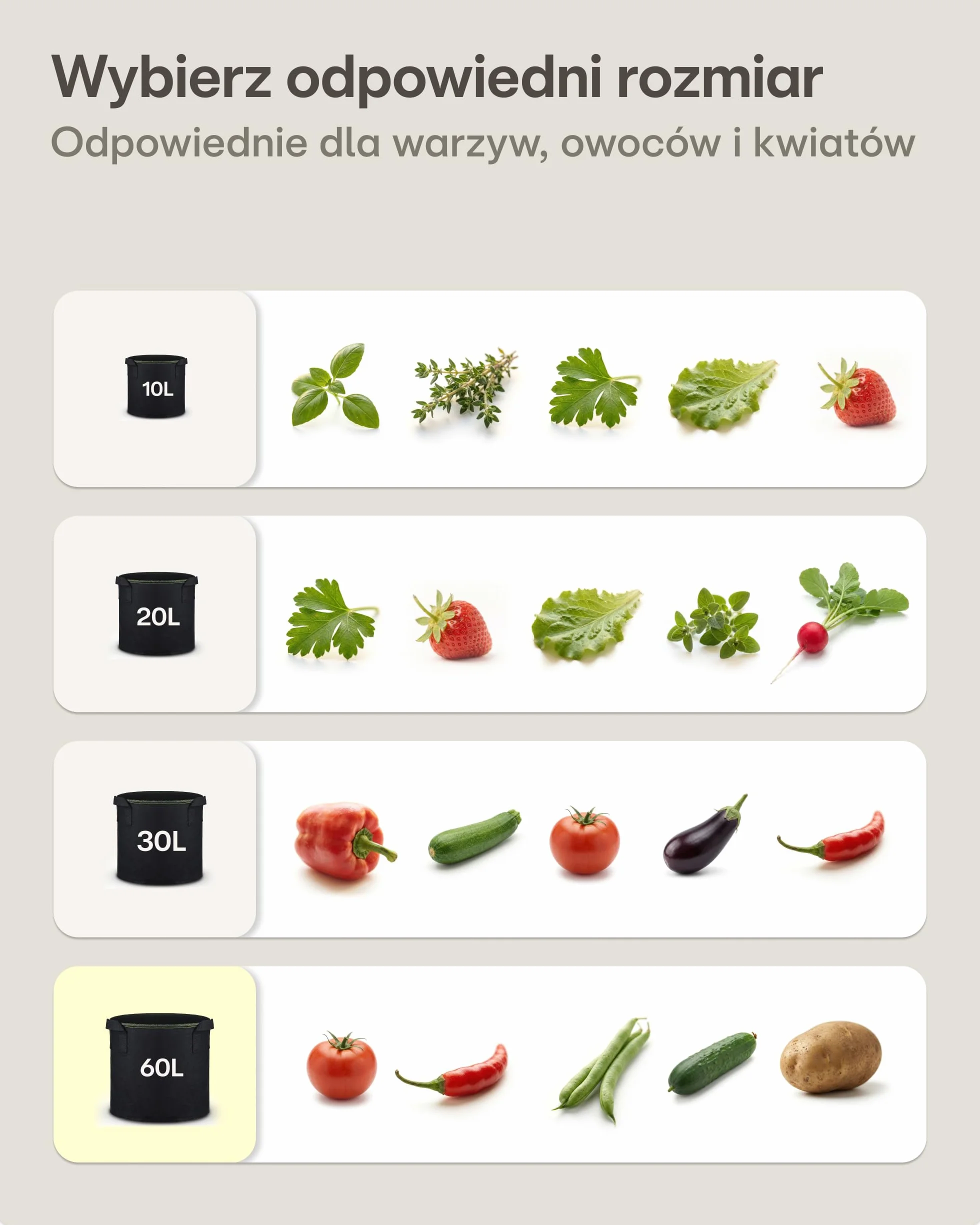 Worek do sadzenia 60L, 3 torba na rośliny z etykietami, z uchwytem
