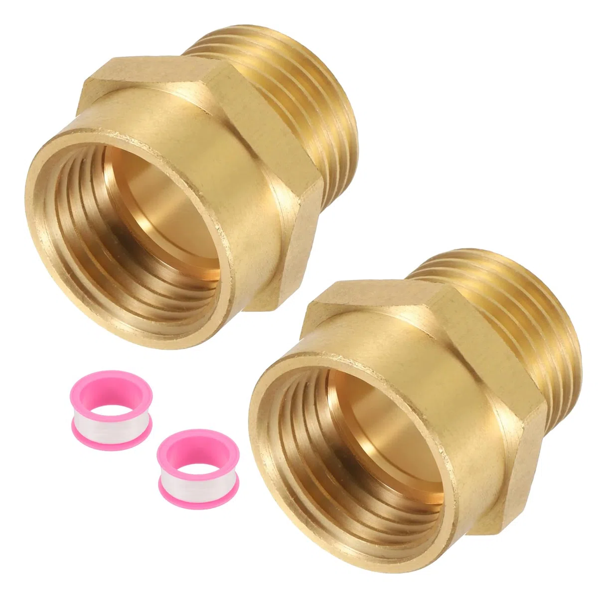 QUARKZMAN 2 szt. Mosiężne złącze węża, 1/2" NPT żeńskie x 1/2" G męskie mosiężne sześciokątne złącze węża, adapter do węża 1/2" do 1/2" żeński z PTFE, złoty odcień