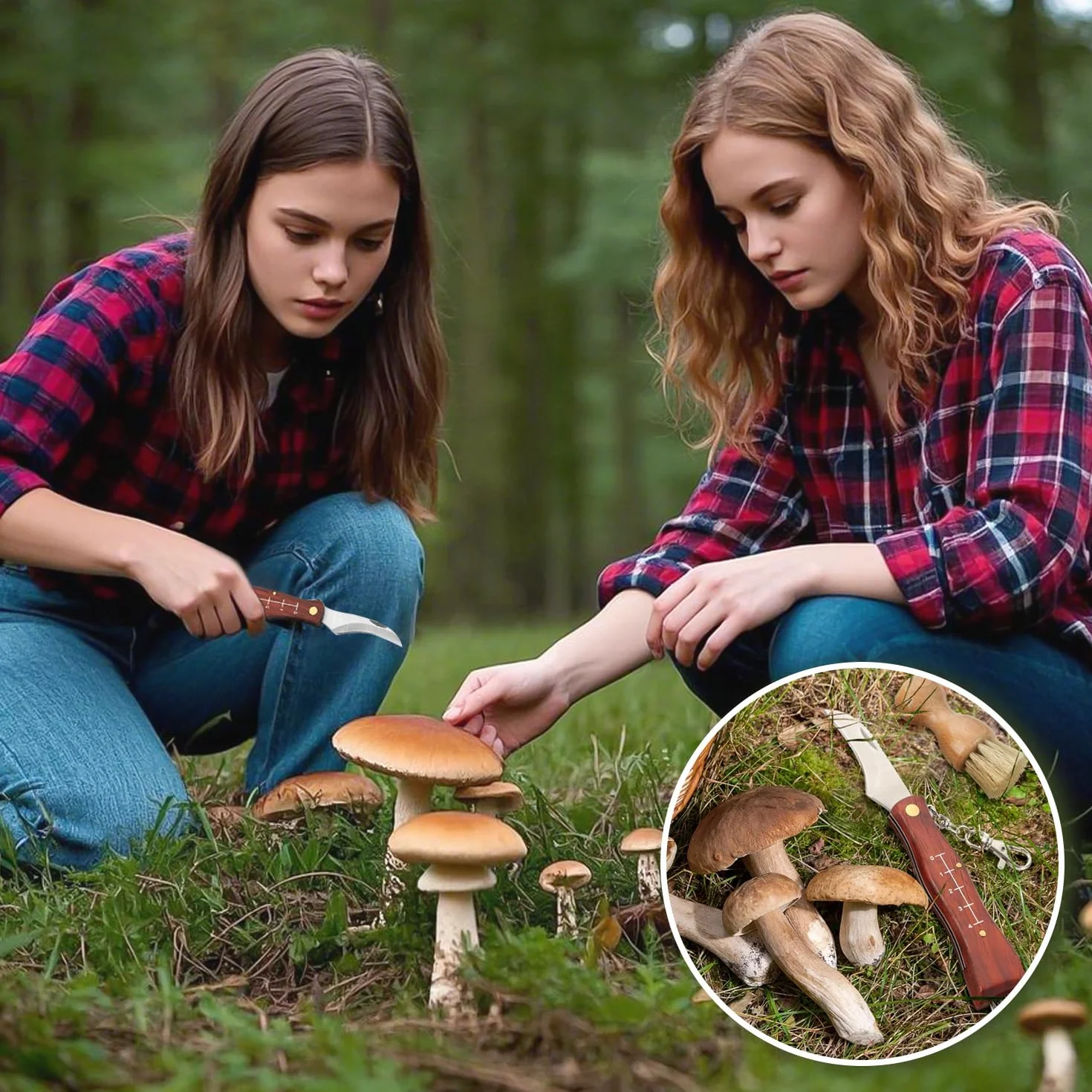 Nóż do grzybów ze szczotką, torba na grzyby, nóż gąbkowy z wysokiej jakości, zbieranie grzybów, do zbierania grzybów/trufy, nóż ze stali nierdzewnej, nóż do grzybów, torba, rękawiczki, kompas i