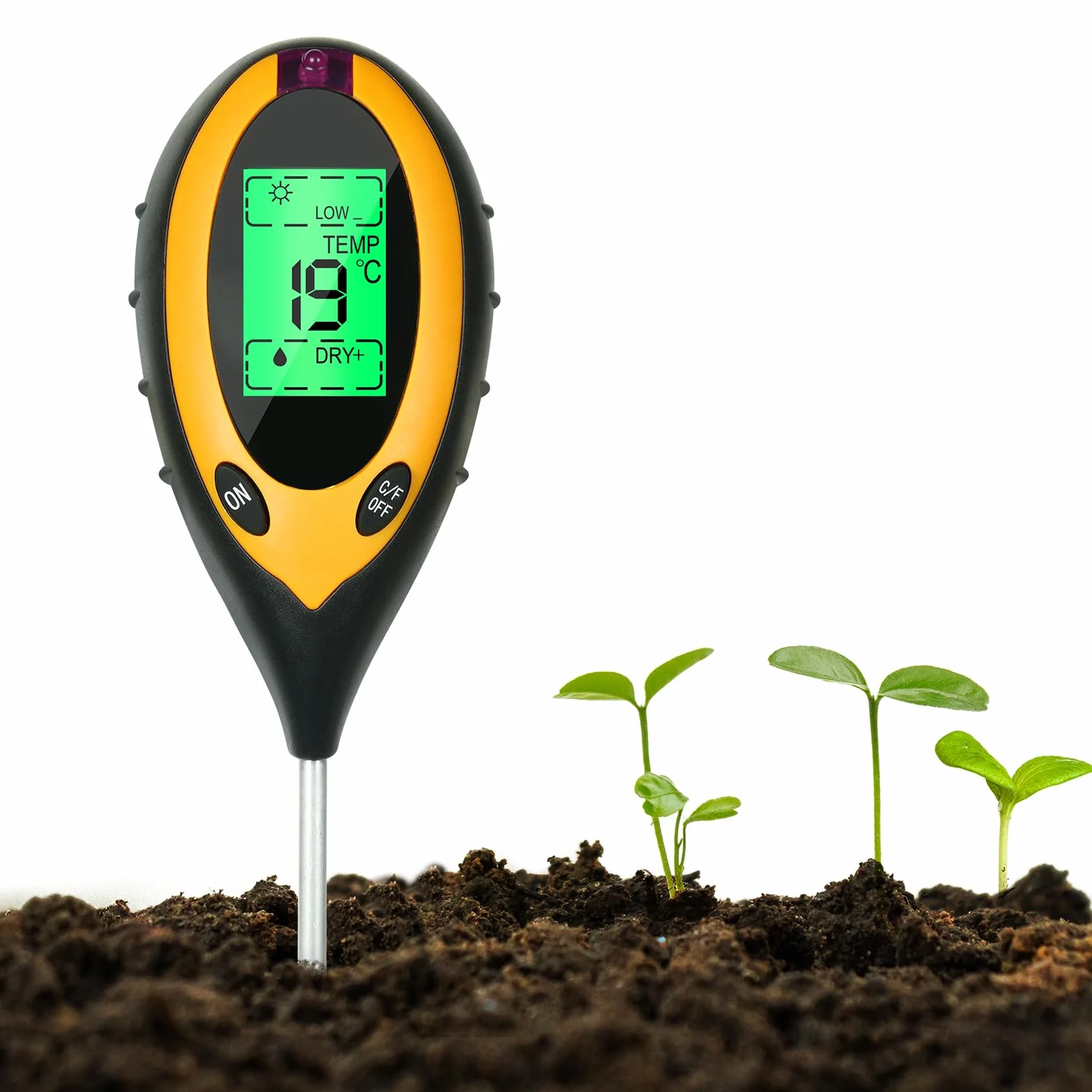 flintronic Tester gleby 4 w 1 pH-metr, cyfrowy tester z termometrem do roślin mierzący oświetlenie, temperaturę, PH, wilgotność gleby, miernik wilgotności do ogrodu 4 w 1, tester ziemi