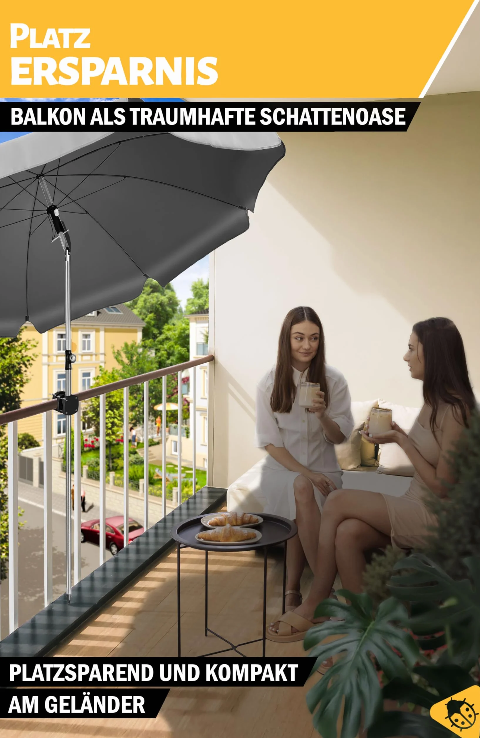 Menz SunnyBoy uchwyt na parasol przeciwsłoneczny, elastyczny w użyciu, kompaktowy uchwyt na parasol przeciwsłoneczny na balkon – uchwyt na balustradę balkonową zastępuje stojak na parasol balkonowy