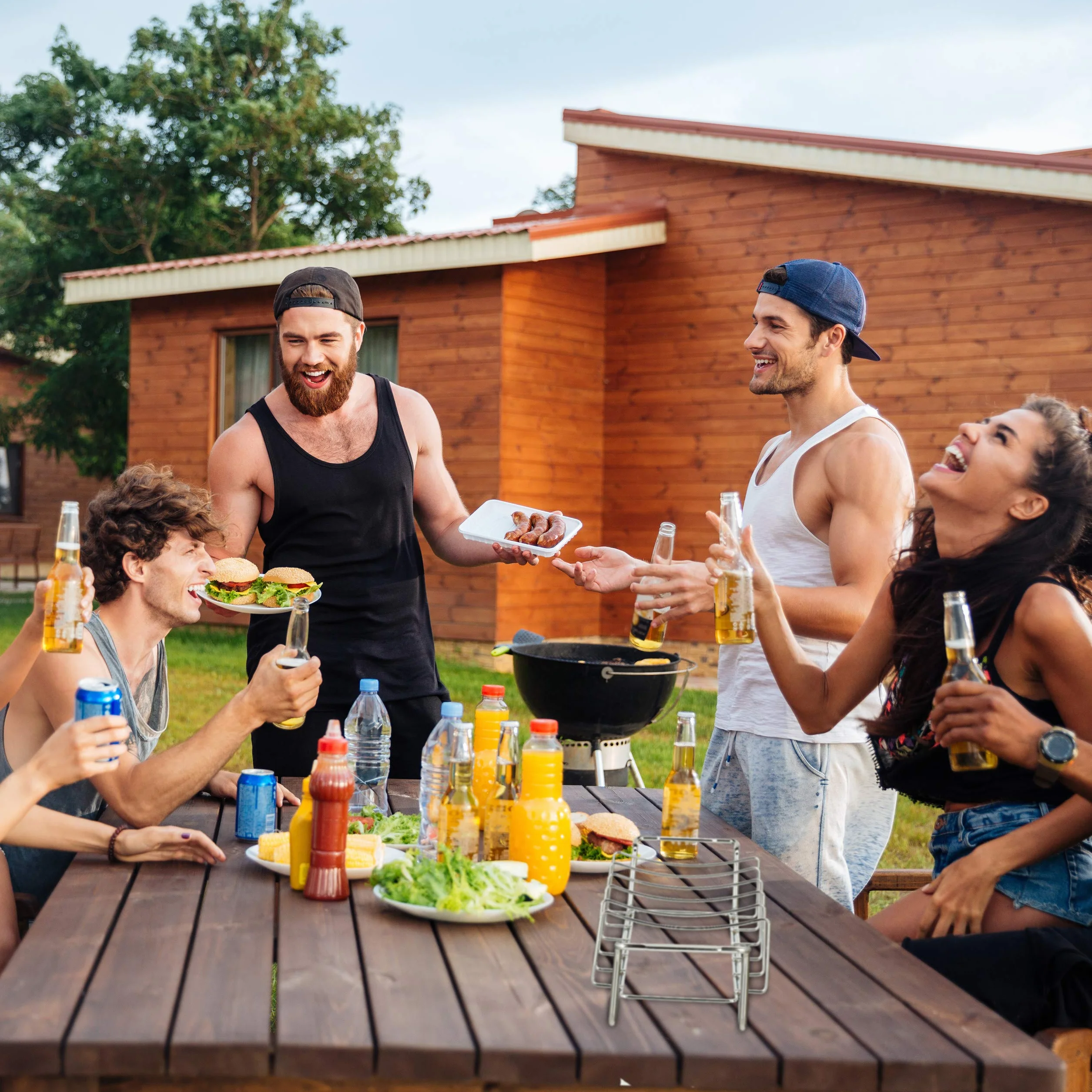 Relaxdays Uchwyt żeberkowy 2 w 1, kosz do pieczenia, BBQ, uchwyt na żeberka, wielofunkcyjny, do żeberek, stal, srebrny, 11,5 x 44,5 x 18,5 cm
