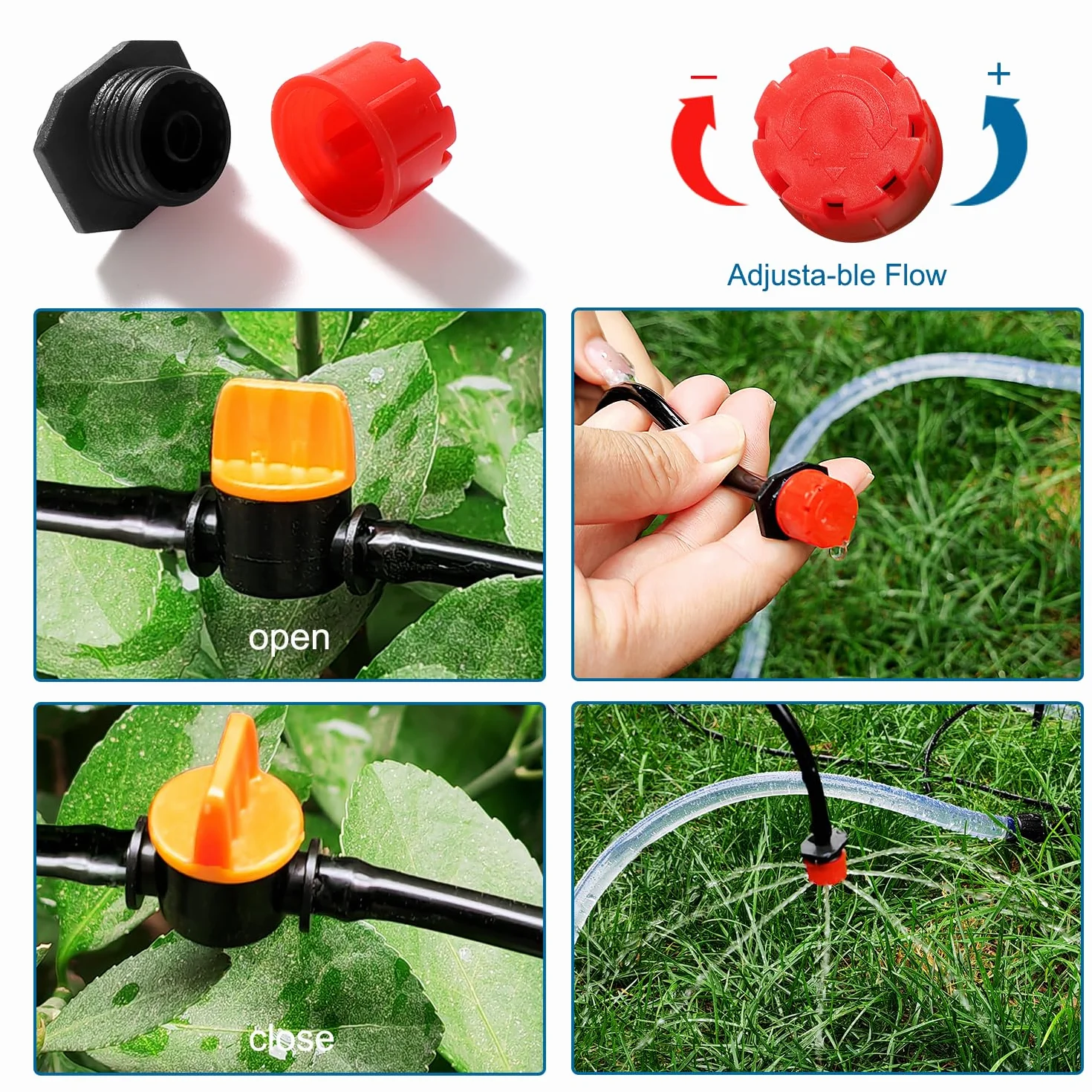 VooGenzek 86 Sztuk 4/6 mm Zestaw do Nawadniania, Wąż Nawadniający 15m, DIY System Nawadniania Ogrodu, z Proste Złącza z Zadziorami, Trójnikiem, Zatyczką Końcową Węża, do Trawnika