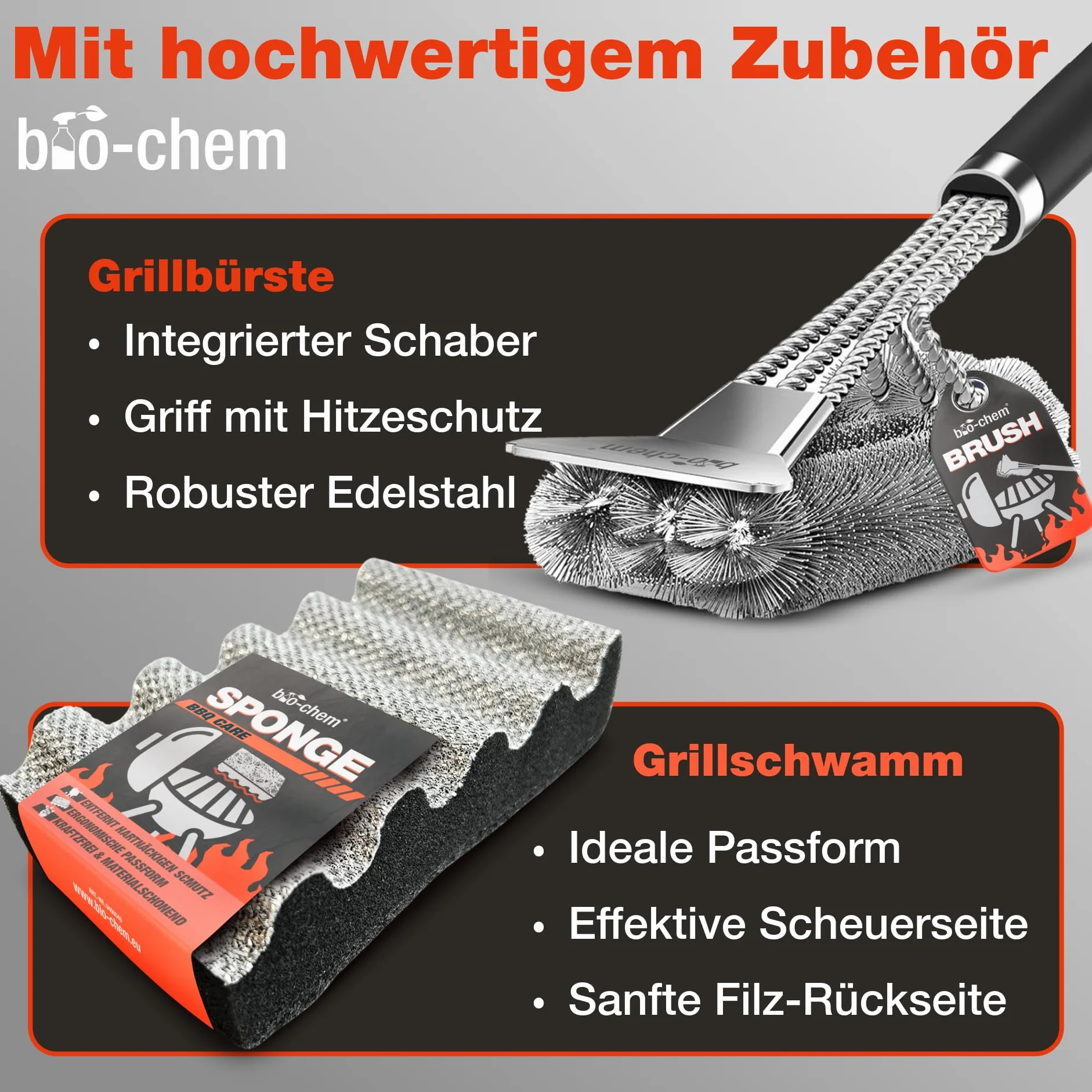Bio-Chem Zestaw do czyszczenia powierzchni grillowych 0,5 l 750 ml 200 ml szczotka gąbka