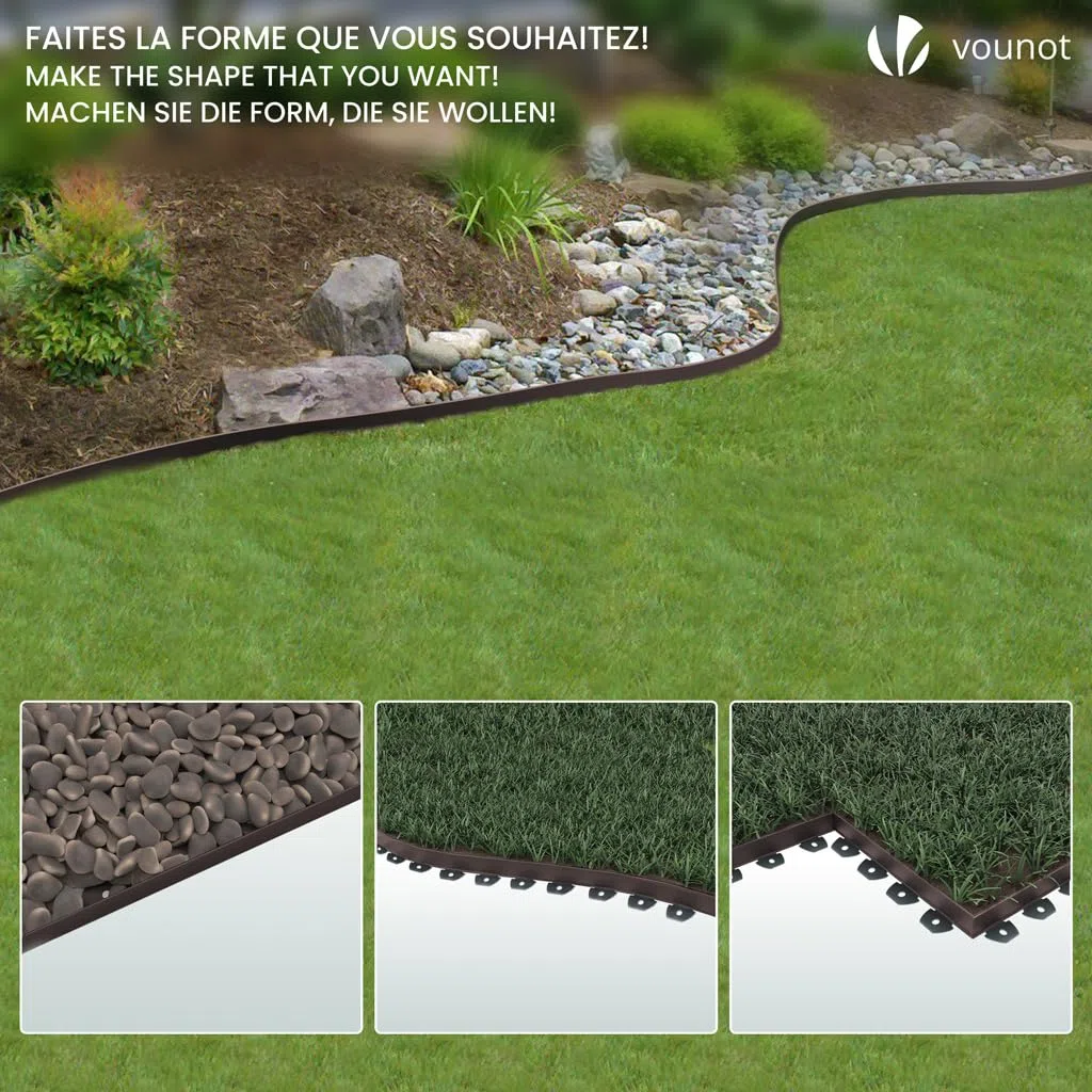 VOUNOT Elastyczne obramowanie ogrodowe, plastikowe obramowanie klonów, z 80 gwoździami mocującymi, długość 40 m, wysokość 5 cm, brązowa
