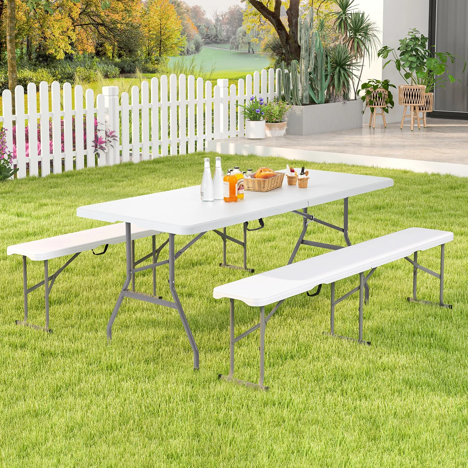 GOPLUS Ławka składana do piwa 182x27,5x43 cm HDPE odporna na warunki atmosferyczne 300 kg