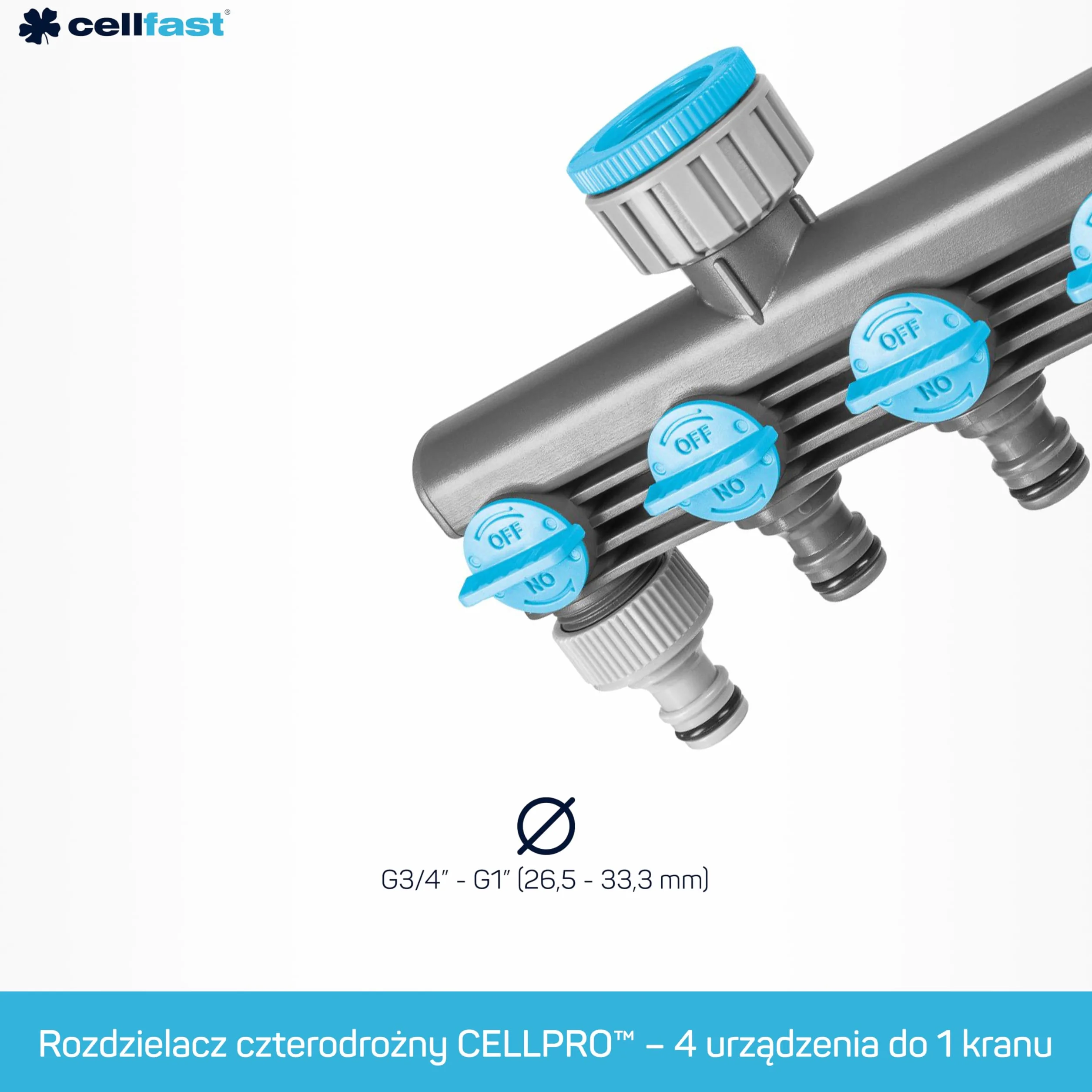 CELLFAST Rozdzielacz Poczwórny Płynna Regulacja Łącznik Kran G3/4" G1" Ideal