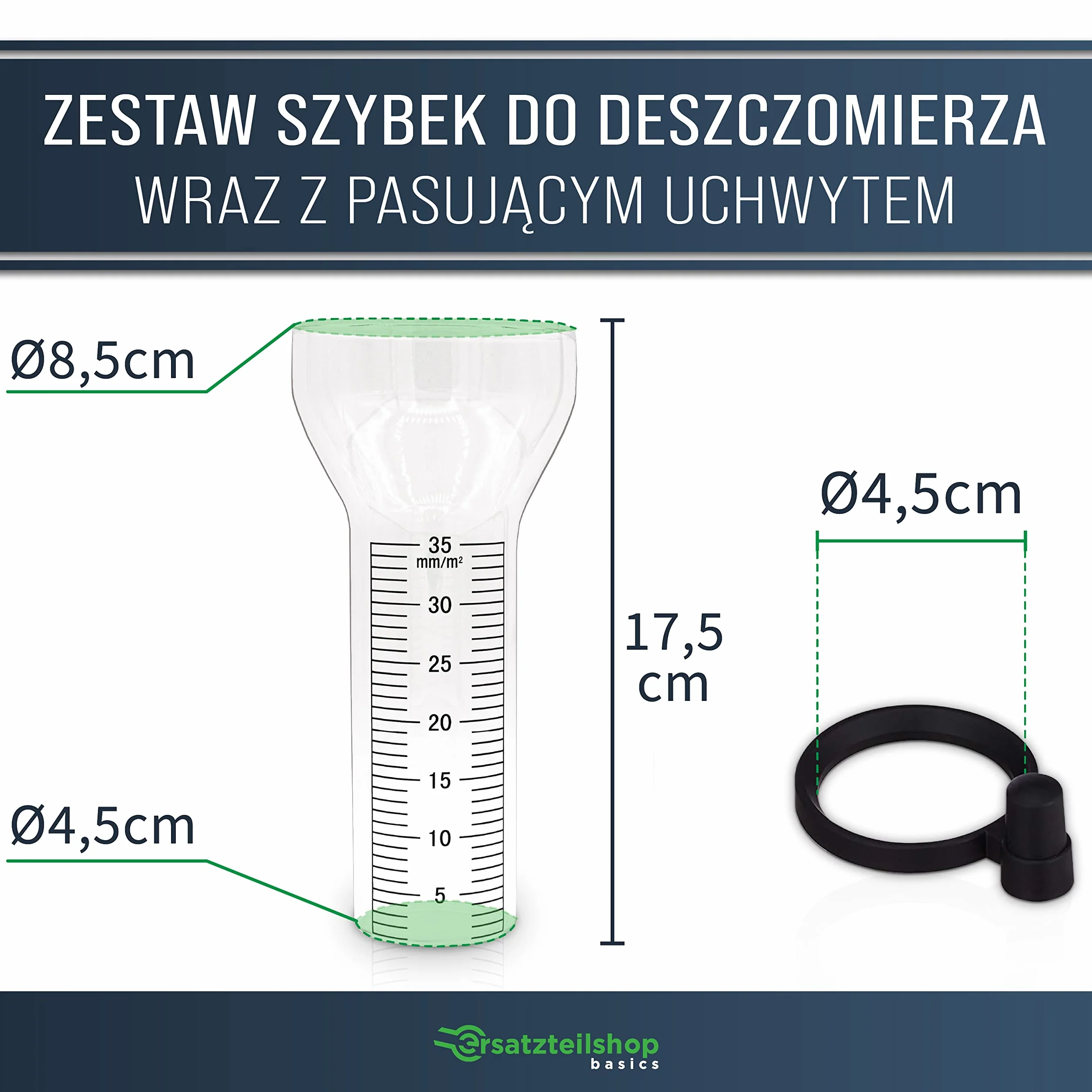 Deszczomierz, szkło zastępcze 35 mm/m² do żaby, kruka i myszy, w zestawie uchwyt miernik opadów szkło miernik ilości wody