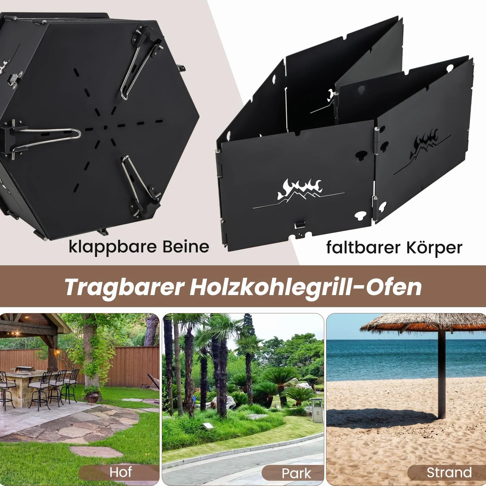 COSTWAY Duży grill na węgiel drzewny, obracany 360°, palenisko 2 w 1, składany, kempingowy, 77x74x38 cm