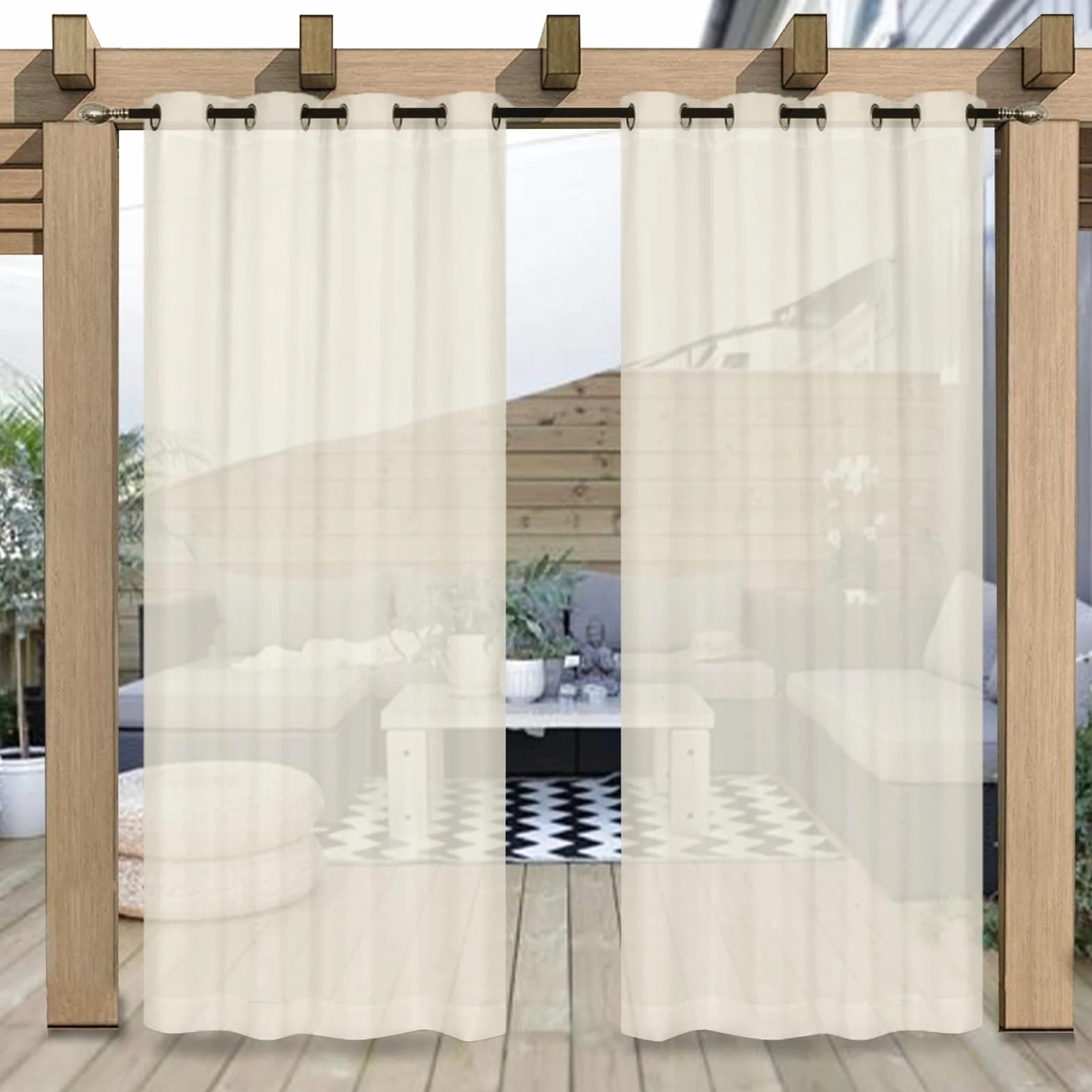 Półprzezroczyste lniane zasłony zewnętrzne wodoodporne filtrujące światło na taras pergolę balkon basen
