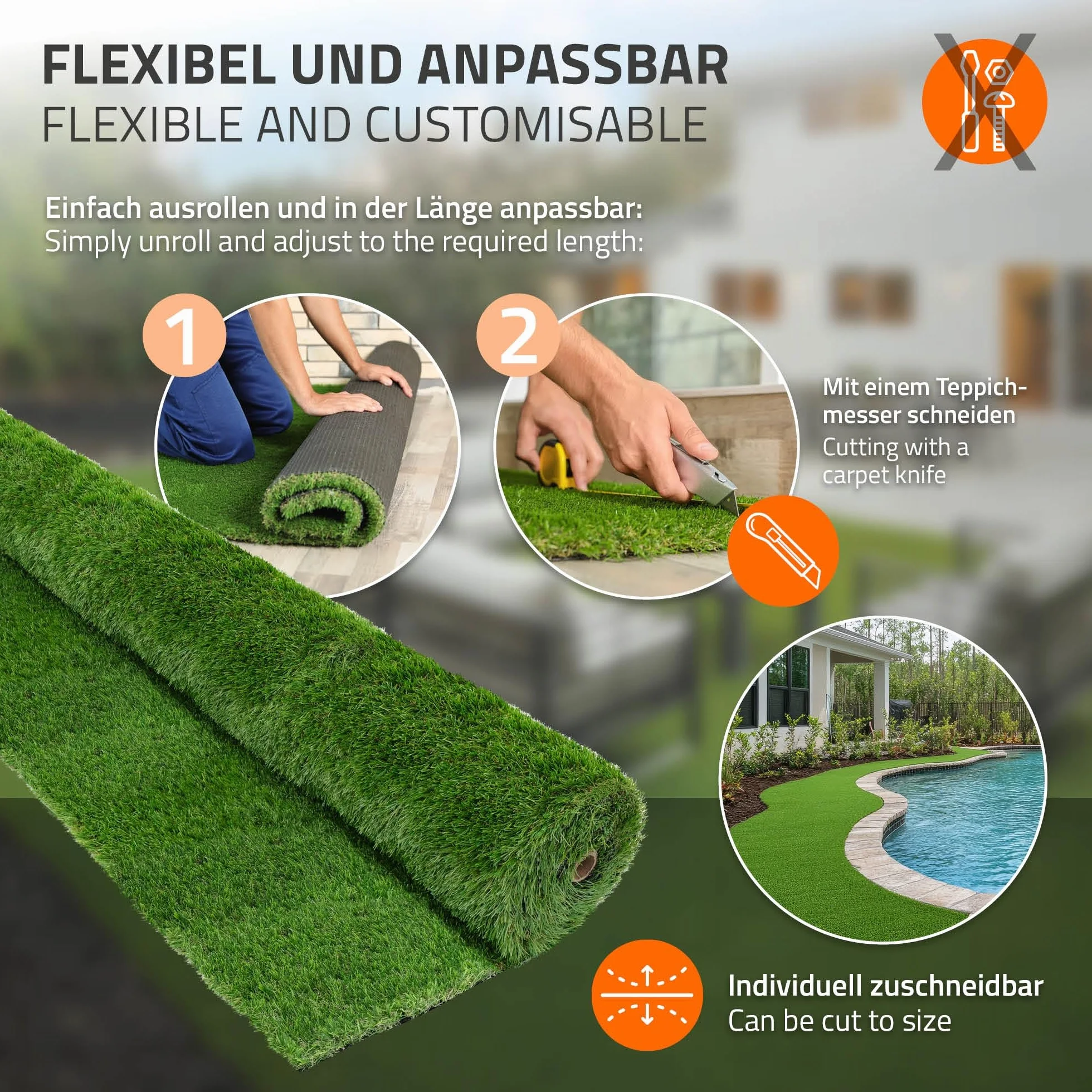 ECD Germany rolka sztucznej trawy 150x100 cm 1,5 m² zielony trawnik sztuczny dywanik trawnikowy na balkon taras ogród wodoprzepuszczalna UV 18 mm odporna na warunki atmosferyczne trwala i estetyczna
