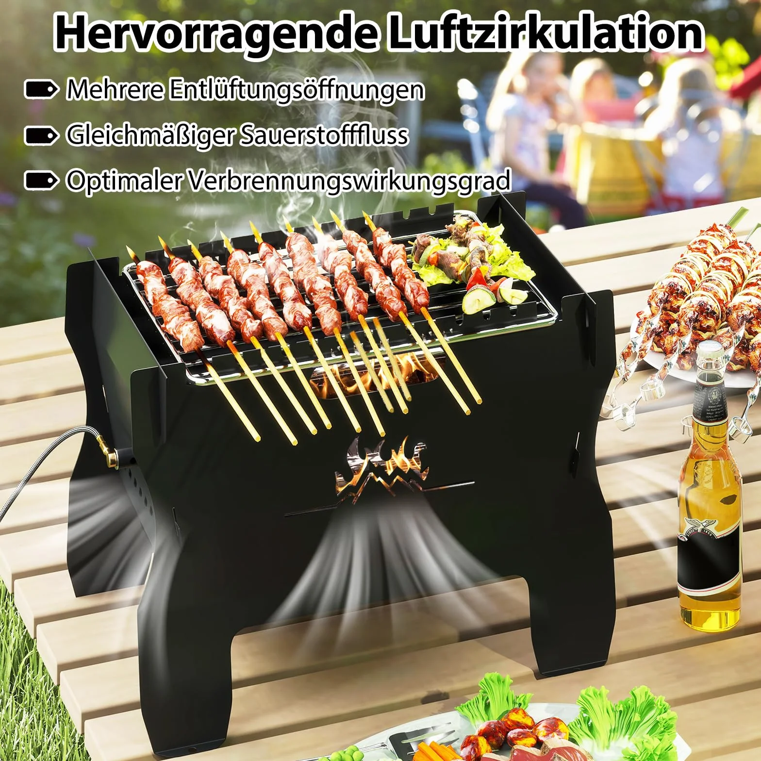 COSTWAY 2w1 Grill na Węgiel Drzewny i Gazowy, Przenośny Palenisko ze Stali Nierdzewnej z Torbą