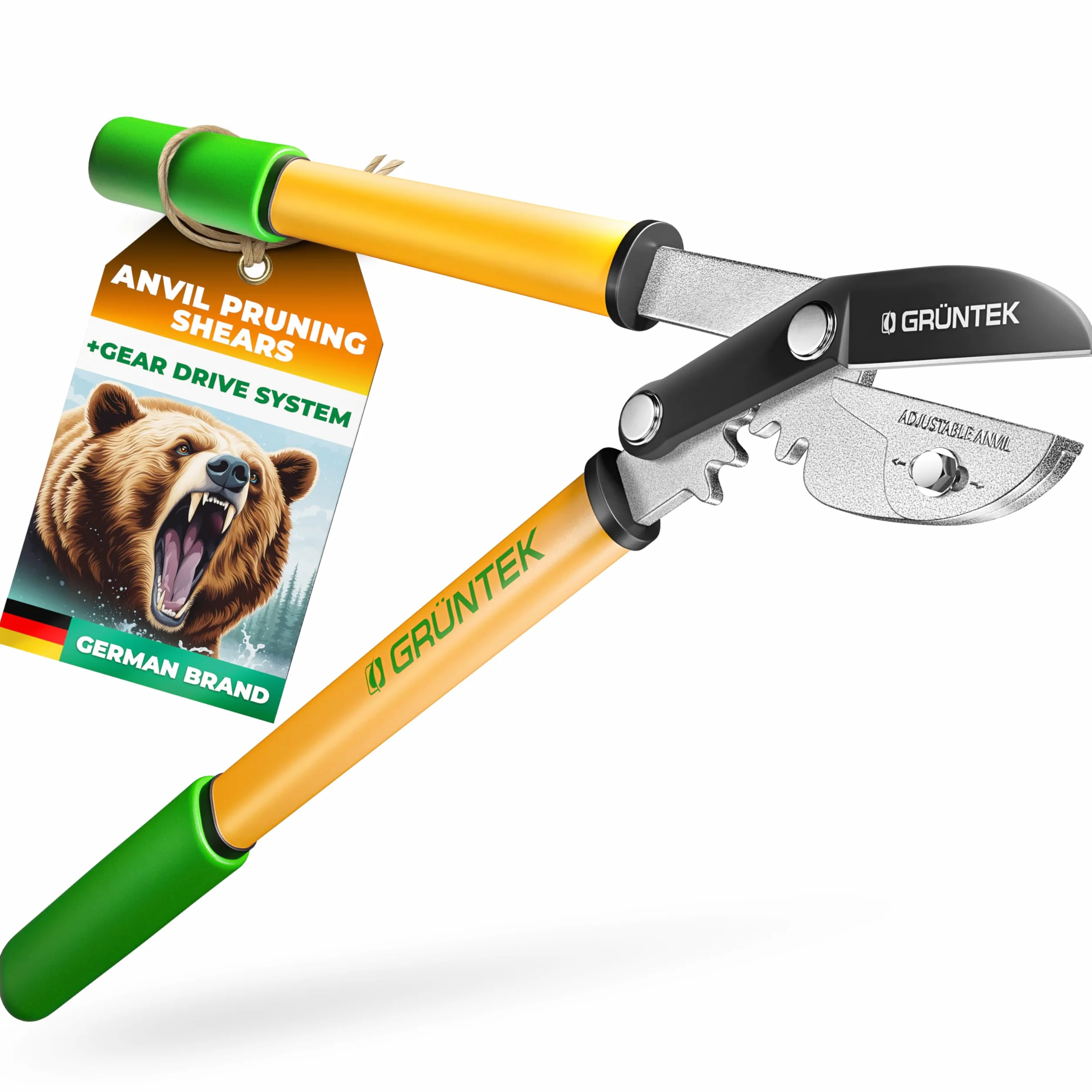 GRÜNTEK Nożyce do gałęzi sekator Grizzly 470 mm, ostre AMBOSS nożyce do drzew z systemem cięcia Gear-Drive, nożyce do gałęzi