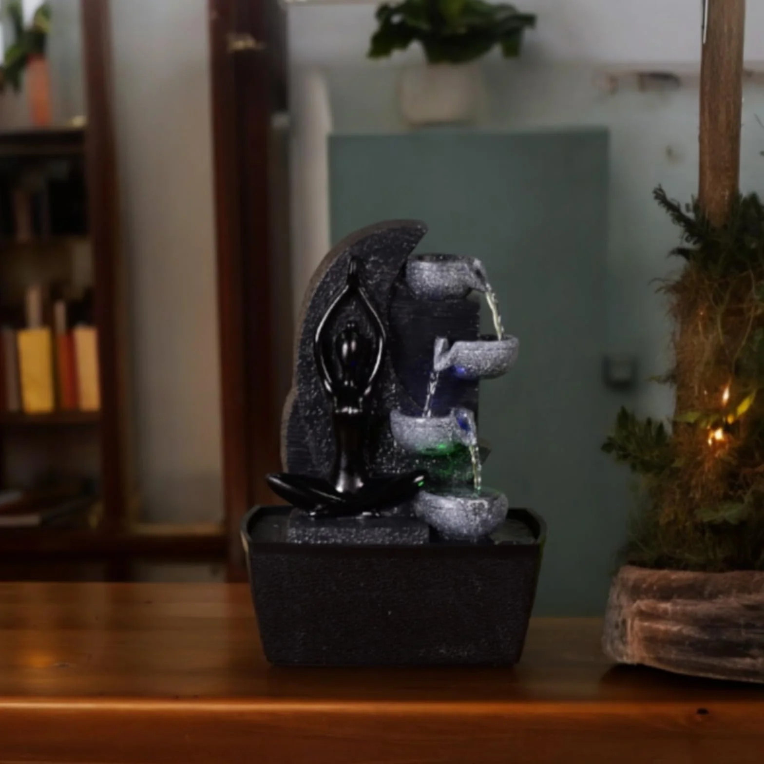 Yama Zen'Light fontanna wewnętrzna wodospad 4 poziomy ściana wodna LED wys. 25cm dekoracja Zen