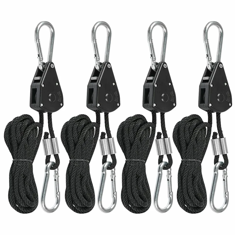 TIMESETL 4 sztuki Duty Heavy Rope grzechotka z hakiem, regulowana linka grzechotkowa do lampy roślinnej, 150 lb, regulowane woskowanie, linka zapadkowa, zawieszka