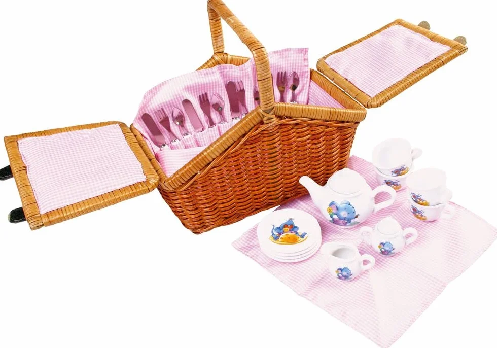 Small Foot by Legler kosz piknikowy Romantik wiklinowy dla 4 osób z przyborami