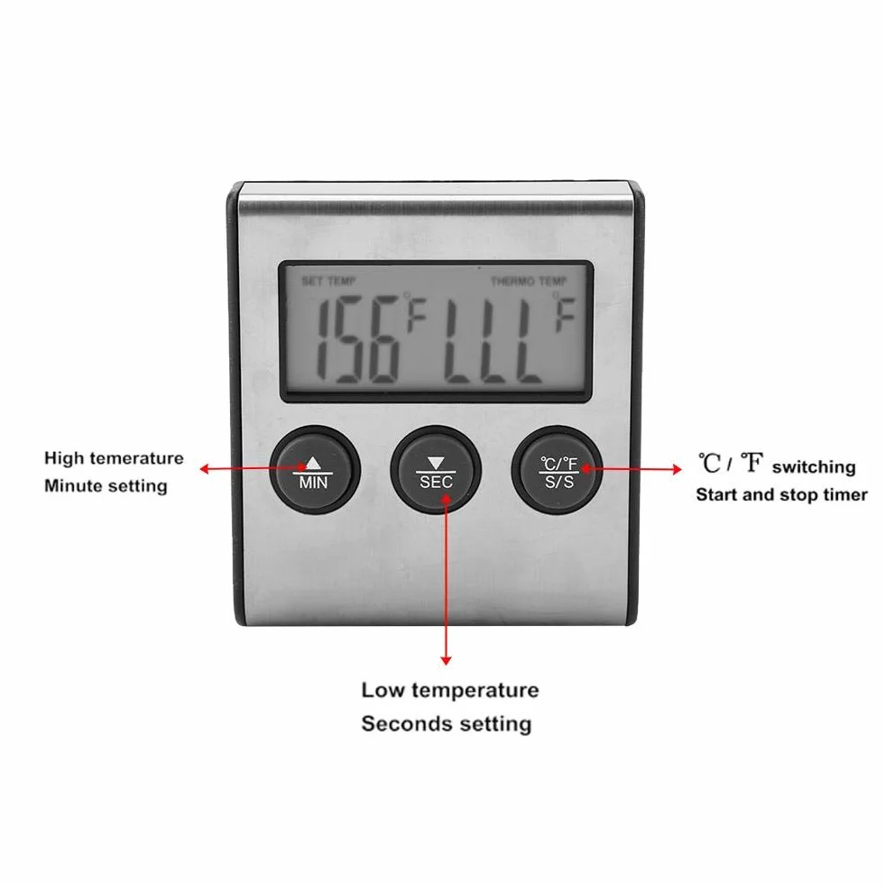 Termometr cyfrowy, ℃ ℃ miernik temperatury do żywności i mięsa, termometr do kuchni, grilla, z sondą termopar, 50 ℃ ~ 300 ℃
