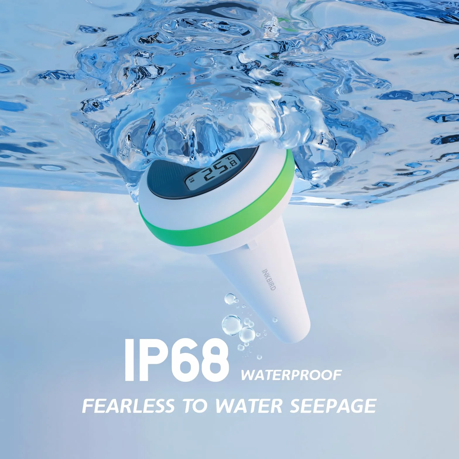 Inkbird IBS-P03R Solarny bezprzewodowy termometr basenowy, wodoodporny termometr basenowy IP68 z wewnętrznym monitorem do basenu, spa, stawu
