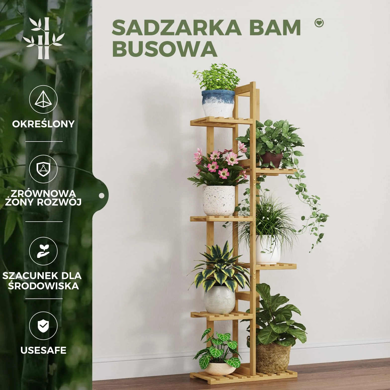 Bamworld Bambusowy Stojak na Rośliny 6 Poziomów Kącikowy Półka na Rośliny Do Wiele Roślin
