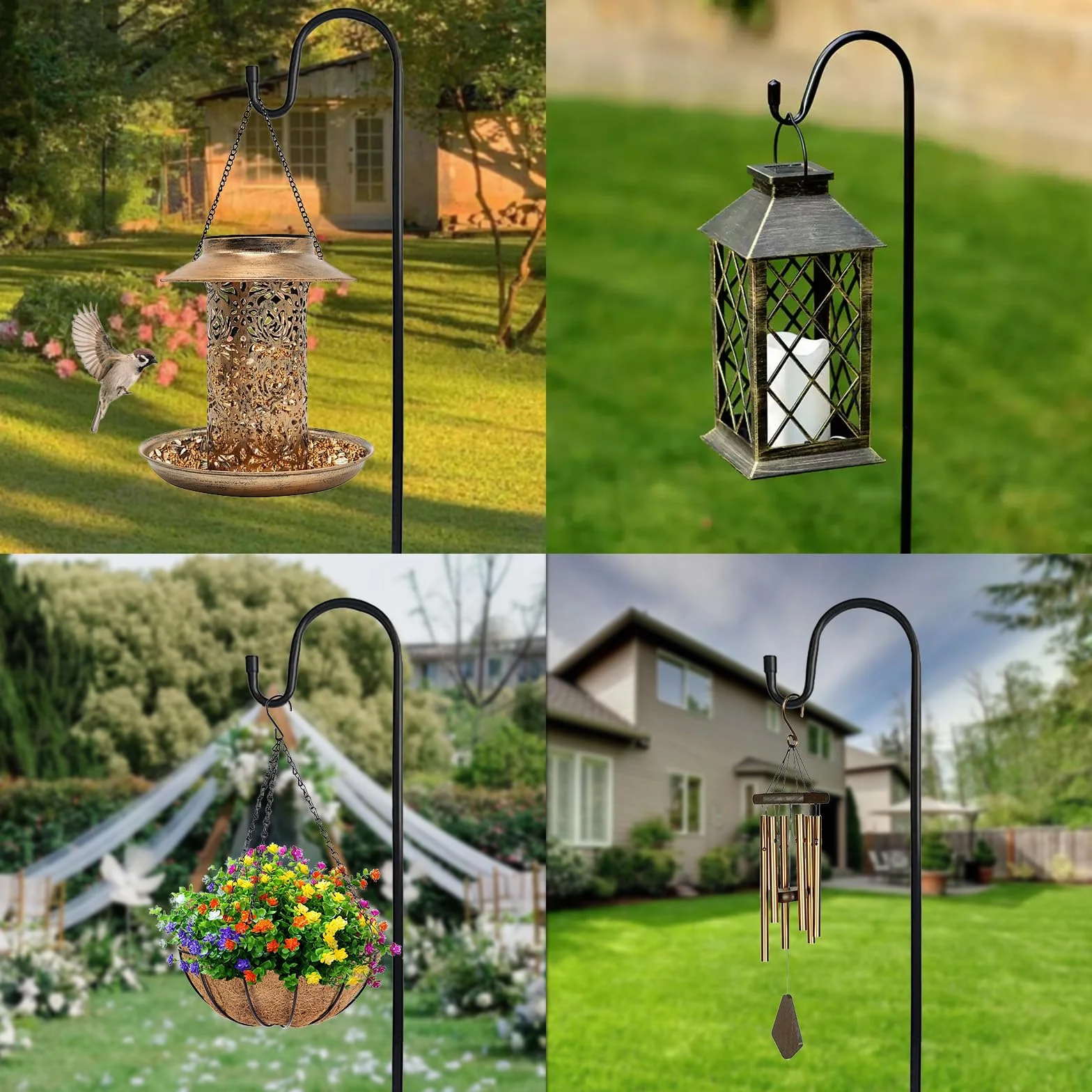 4 sztuki haków ogrodowych, 90 cm, do latarni ogrodowych, haków pasterskich, metalowy pręt ogrodowy z haczykiem, do klatek dla ptaków, lamp solarnych, latarni, dzwonków wietrznych, koszy na rośliny