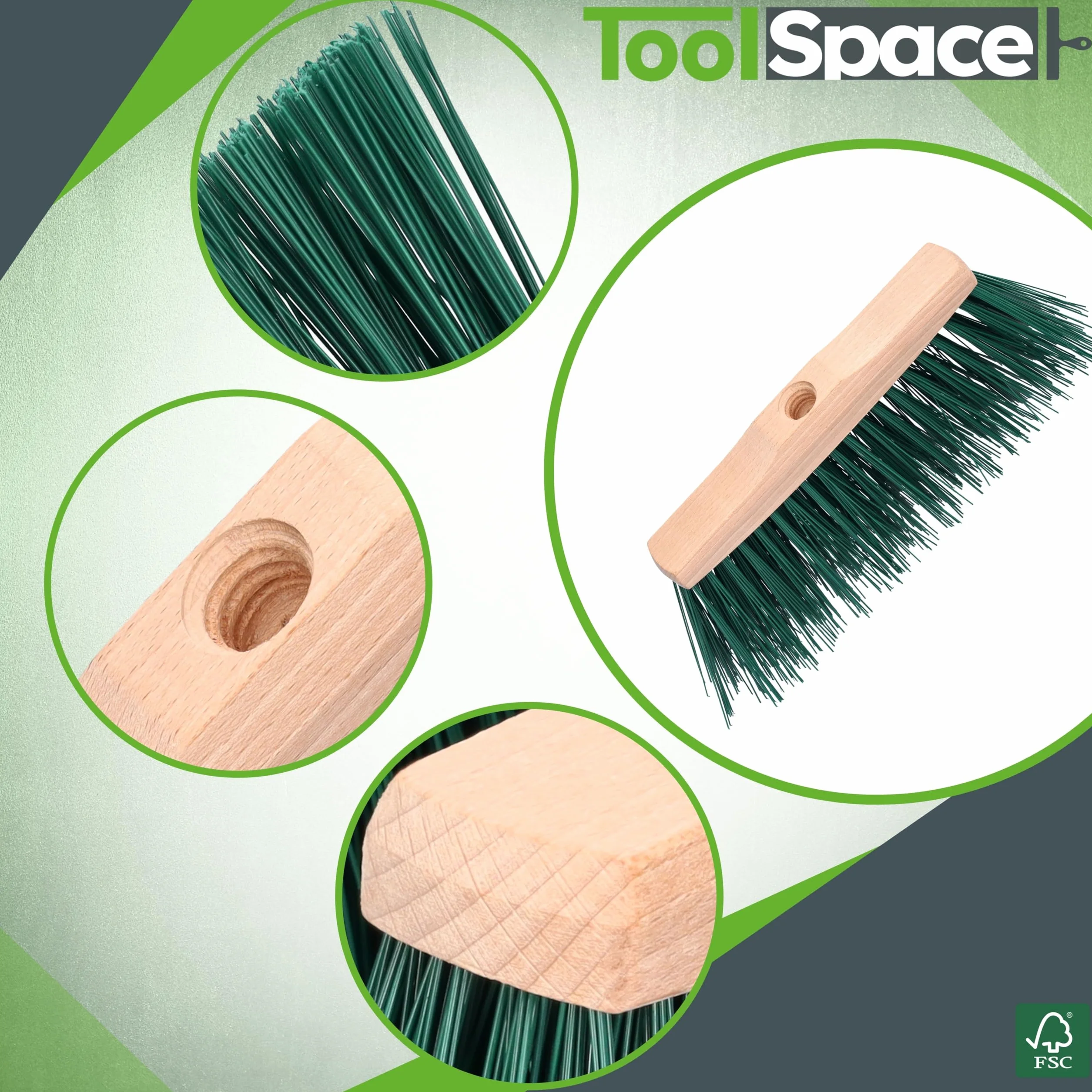 ToolSpace 2x Drewniana Miotła Zewnętrzna 24 cm – Twarde Włosie z Tworzywa Sztucznego – Do Zamiatania Podwórka, Garażu, Betonu, Kostki – Czysty Ogród i Podwórko – Szczotka do Zamiatania Liści i Kurzu