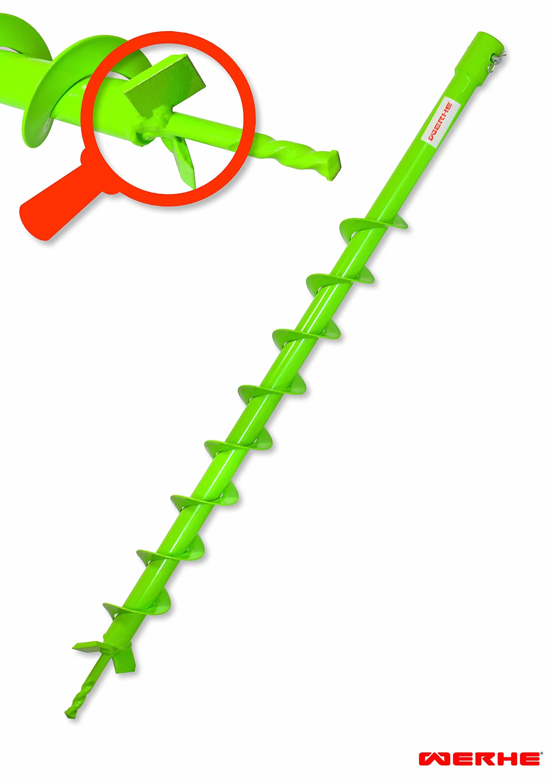 WERHE Świder ziemny do wiertarki z adapterem SDS Plus ⌀50 mm, długość 80 cm - świder do studni, świder do sadzenia drzew, świder do otworów ziemnych, świder do pali, świder do przepustów