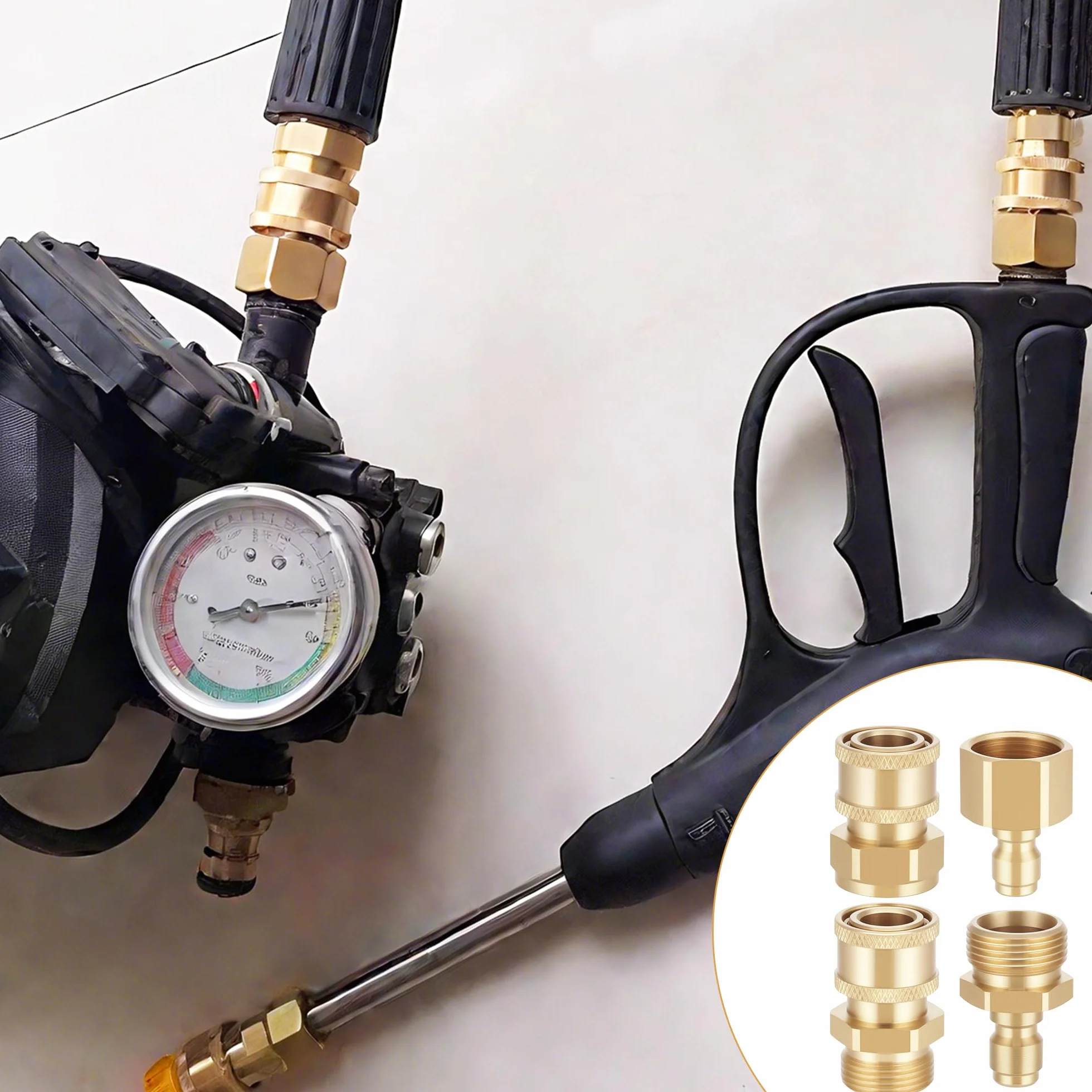 Zocipro Zestaw adapterów do myjki wysokociśnieniowej 4 sztuki M22-14 mm na 1/4 cala, szybkie złącza i szybkie odłączniki mosiądz do węża myjki wysokociśnieniowej, pompa 5000 Psi