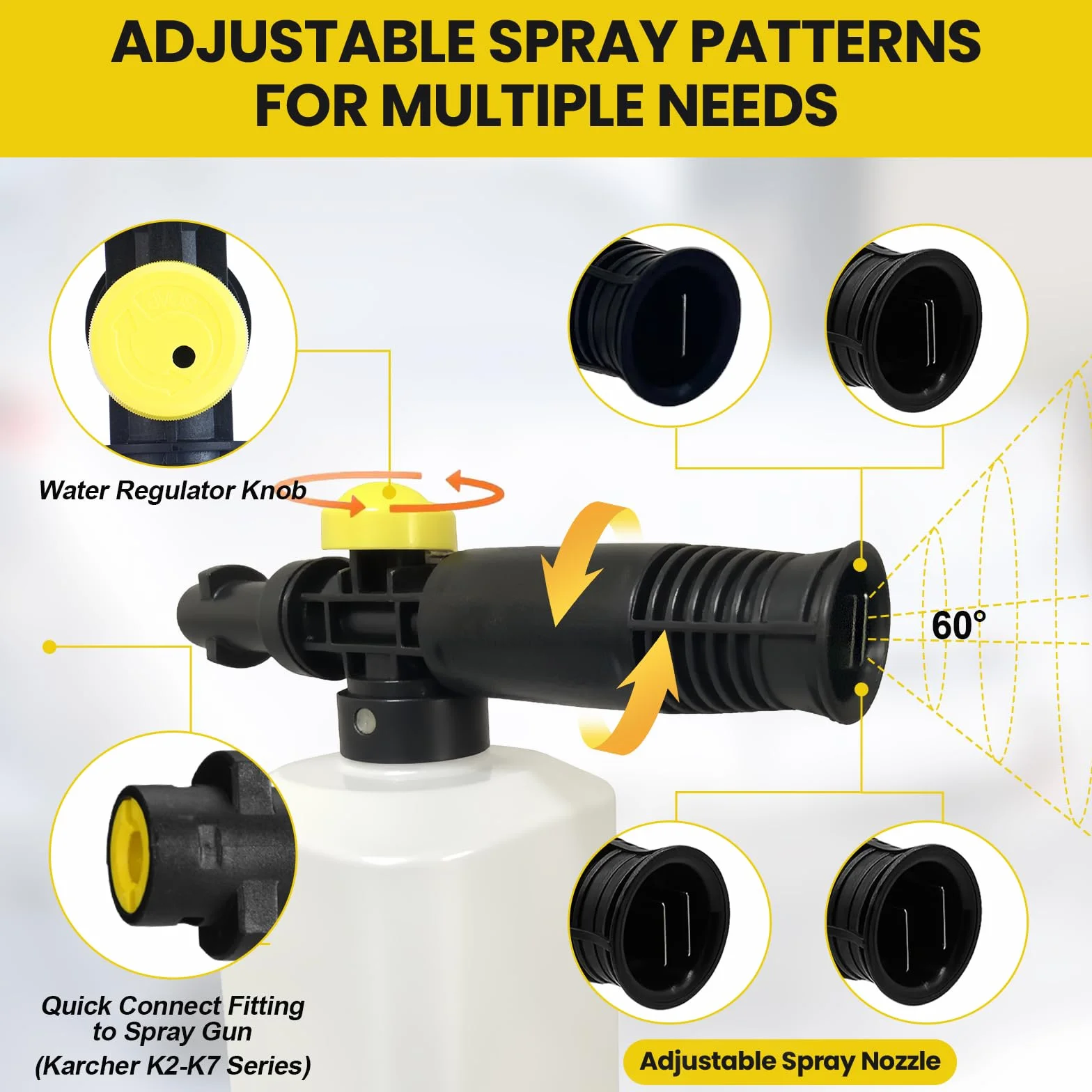 Mydło Snow Foam Cannon Lance do mydła Karcher K5~K7, butelka na myjkę ciśnieniową 750 ml do myjki wysokociśnieniowej Karcher dysza z pianki śnieżnej regulowana 2175PSI
