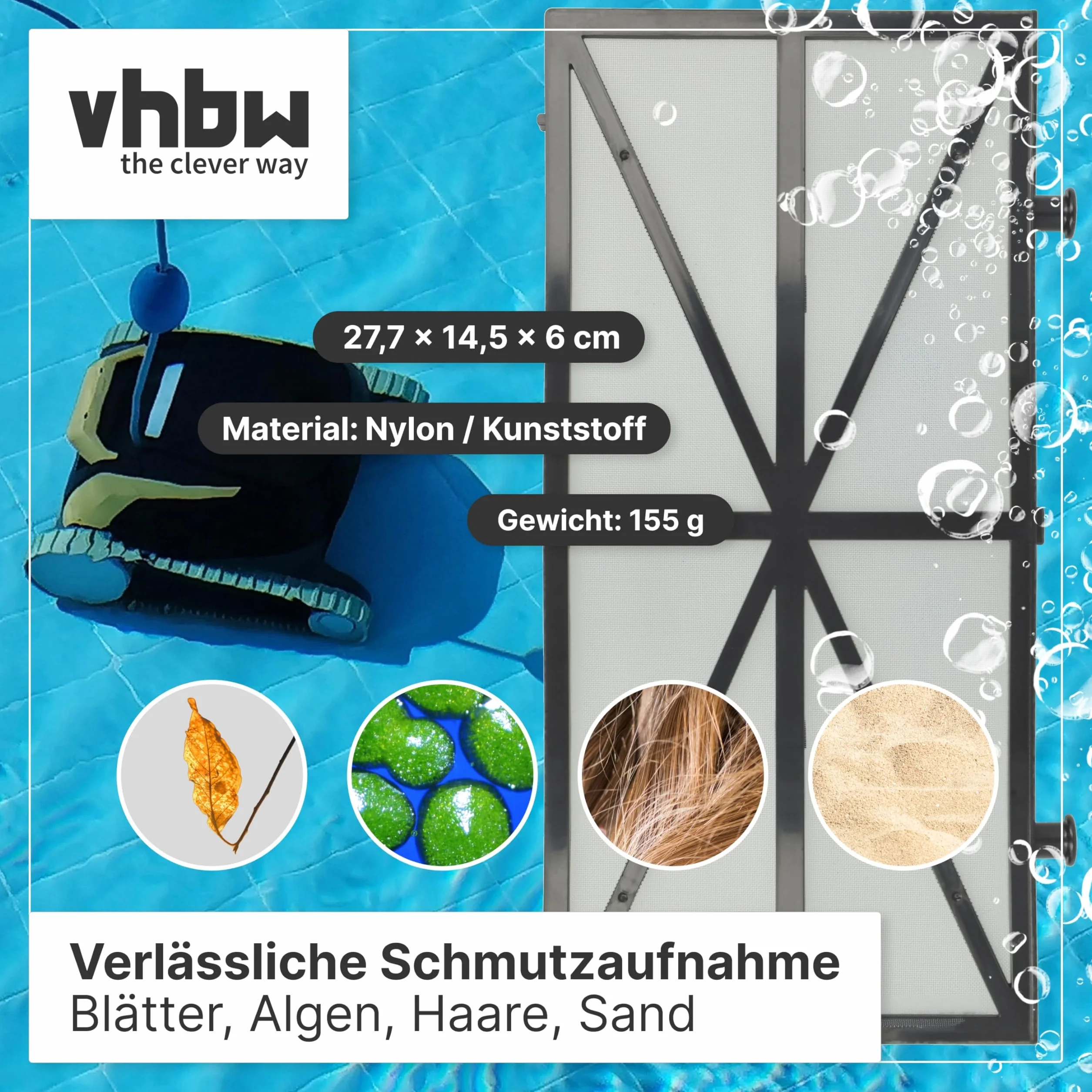 vhbw 4 filtry kompatybilne z Dolphin Thunder 30, Triton odkurzacz, środek do czyszczenia basenu, wkładki, 27,2 x 13,1 x 1,3 cm